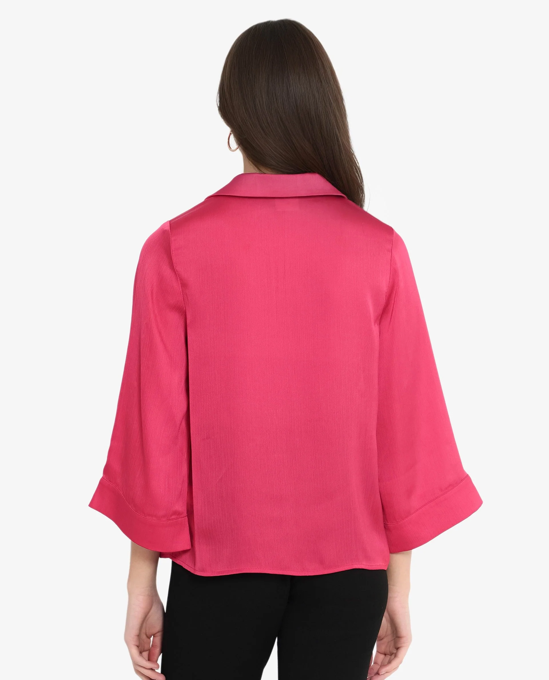 Rareism Women's Pomezia Dark Red Polyester Lapel Neck Plain Regular Fit Top - Image 7