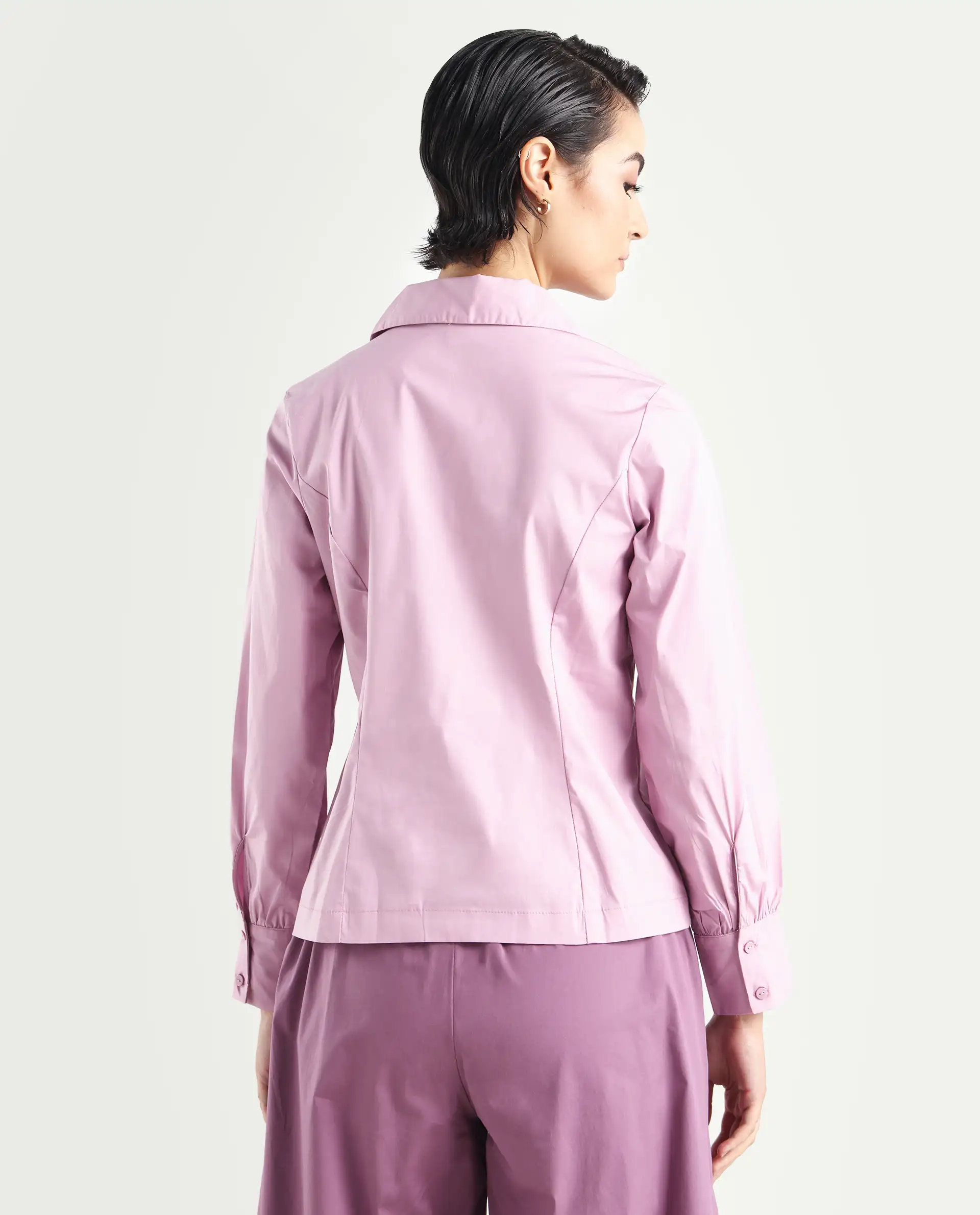 Rareism Women's Pomogra Light Pink Cotton Johnny Collar Plain Cuffed Sleeve Regular Fit Top - Image 7