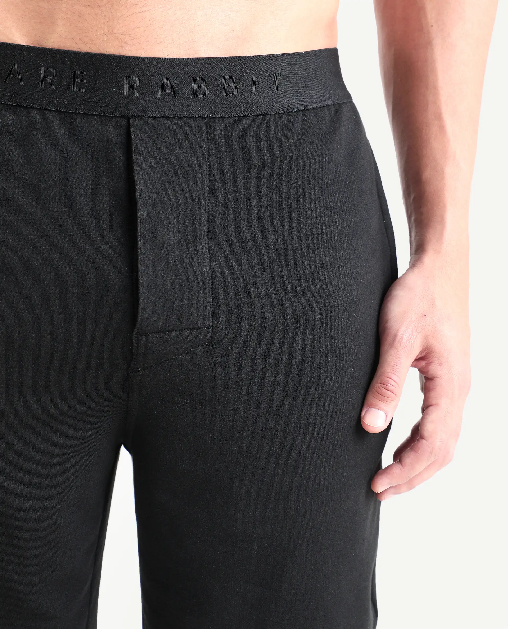 Rare Rabbit Men's Pont Black Cotton Fabric Relaxed Fit Plain Stretchable Shorts - Image 2