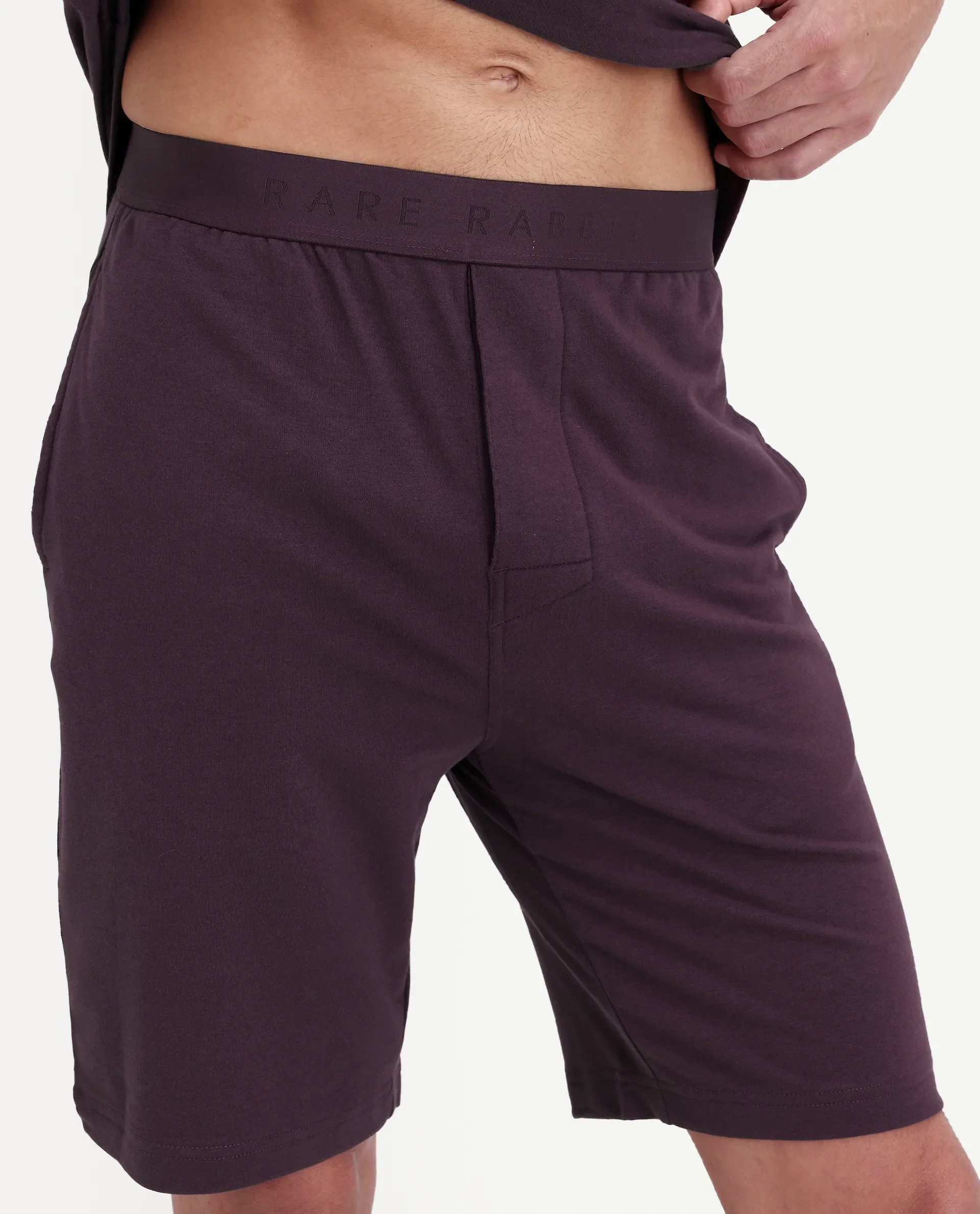 Rare Rabbit Men's Pont Maroon Cotton Fabric Relaxed Fit Plain Stretchable Shorts - Image 3