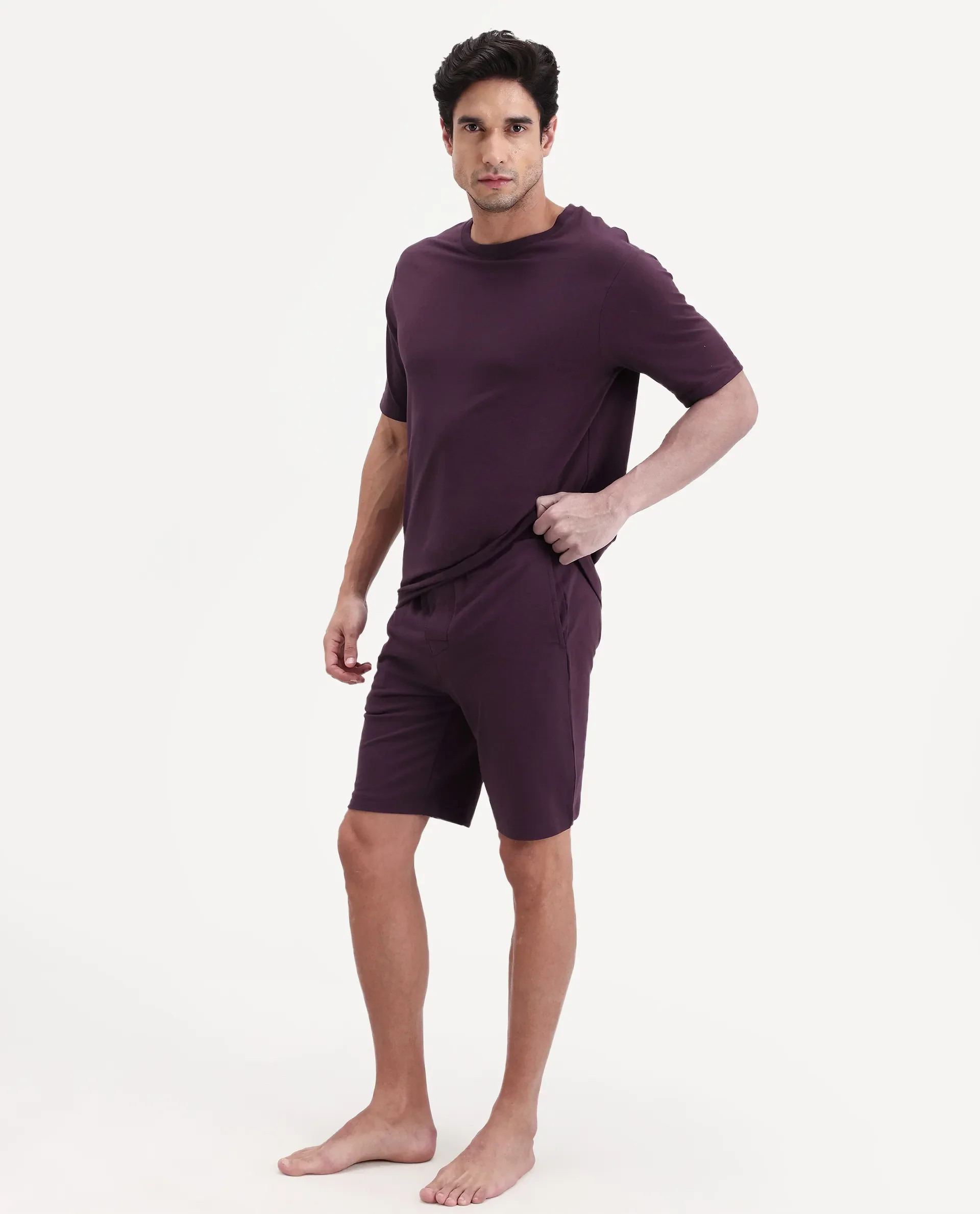 Rare Rabbit Men's Pont Maroon Cotton Fabric Relaxed Fit Plain Stretchable Shorts - Image 4