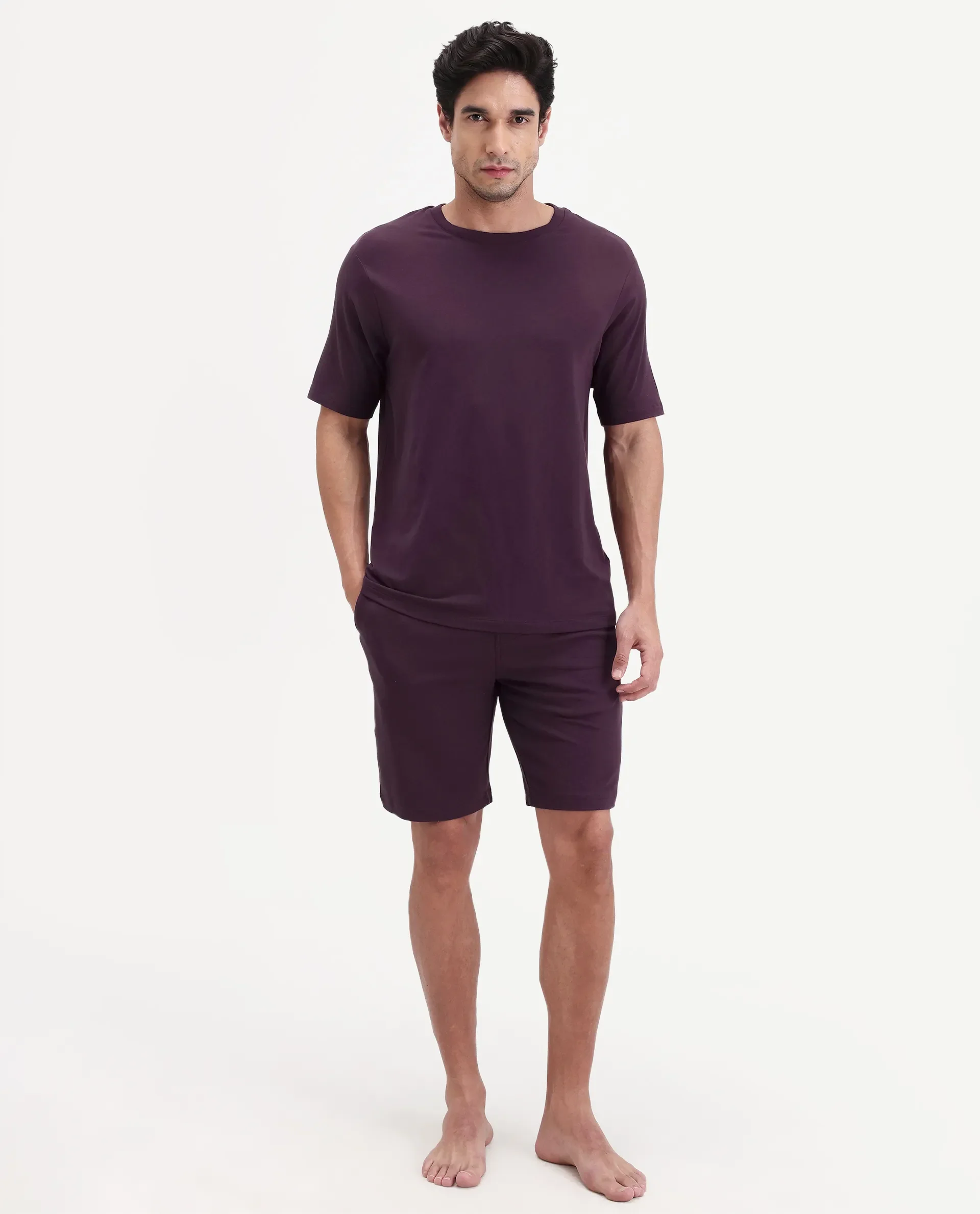 Rare Rabbit Men's Pont Maroon Cotton Fabric Relaxed Fit Plain Stretchable Shorts - Image 5
