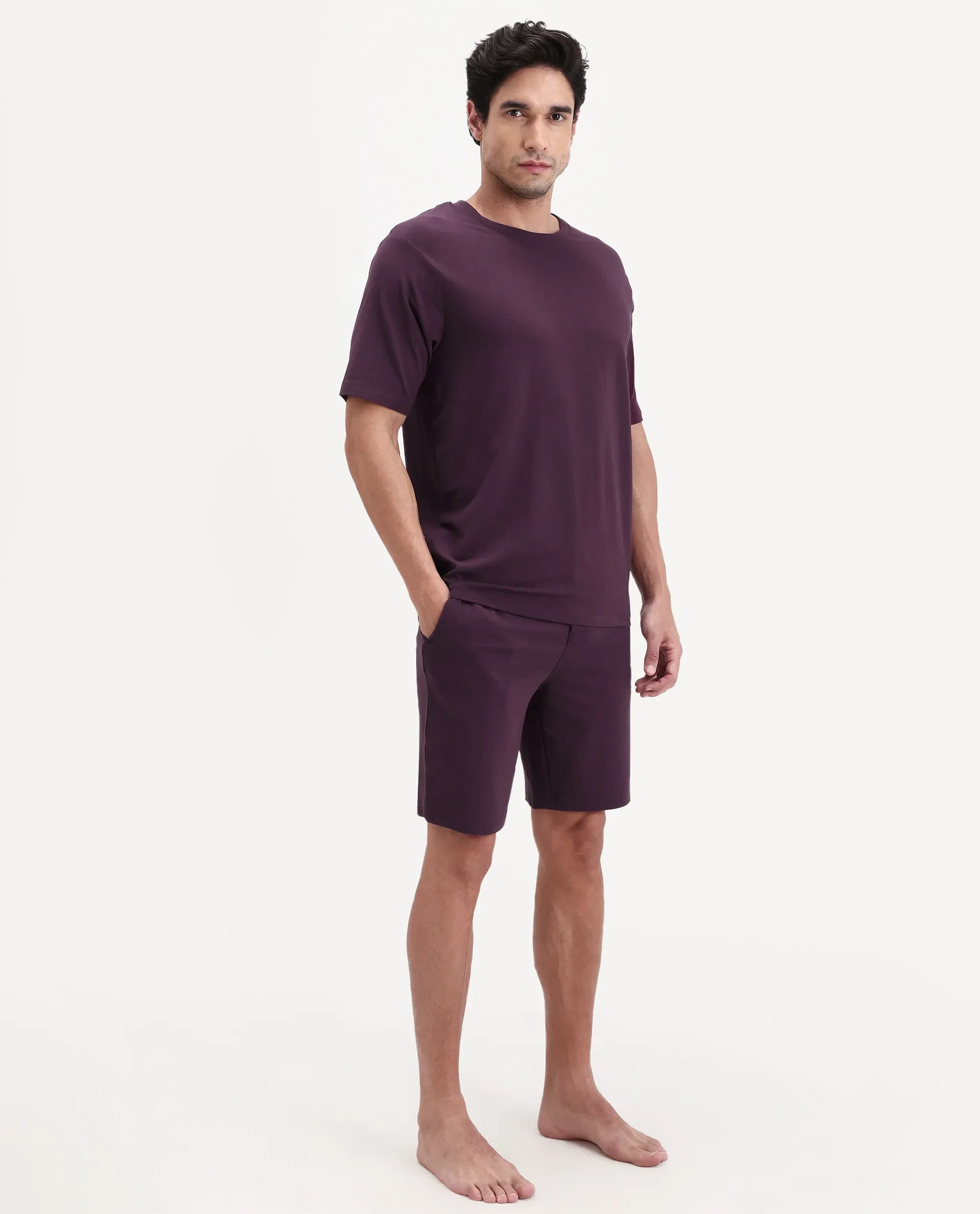 Rare Rabbit Men's Pont Maroon Cotton Fabric Relaxed Fit Plain Stretchable Shorts - Image 6