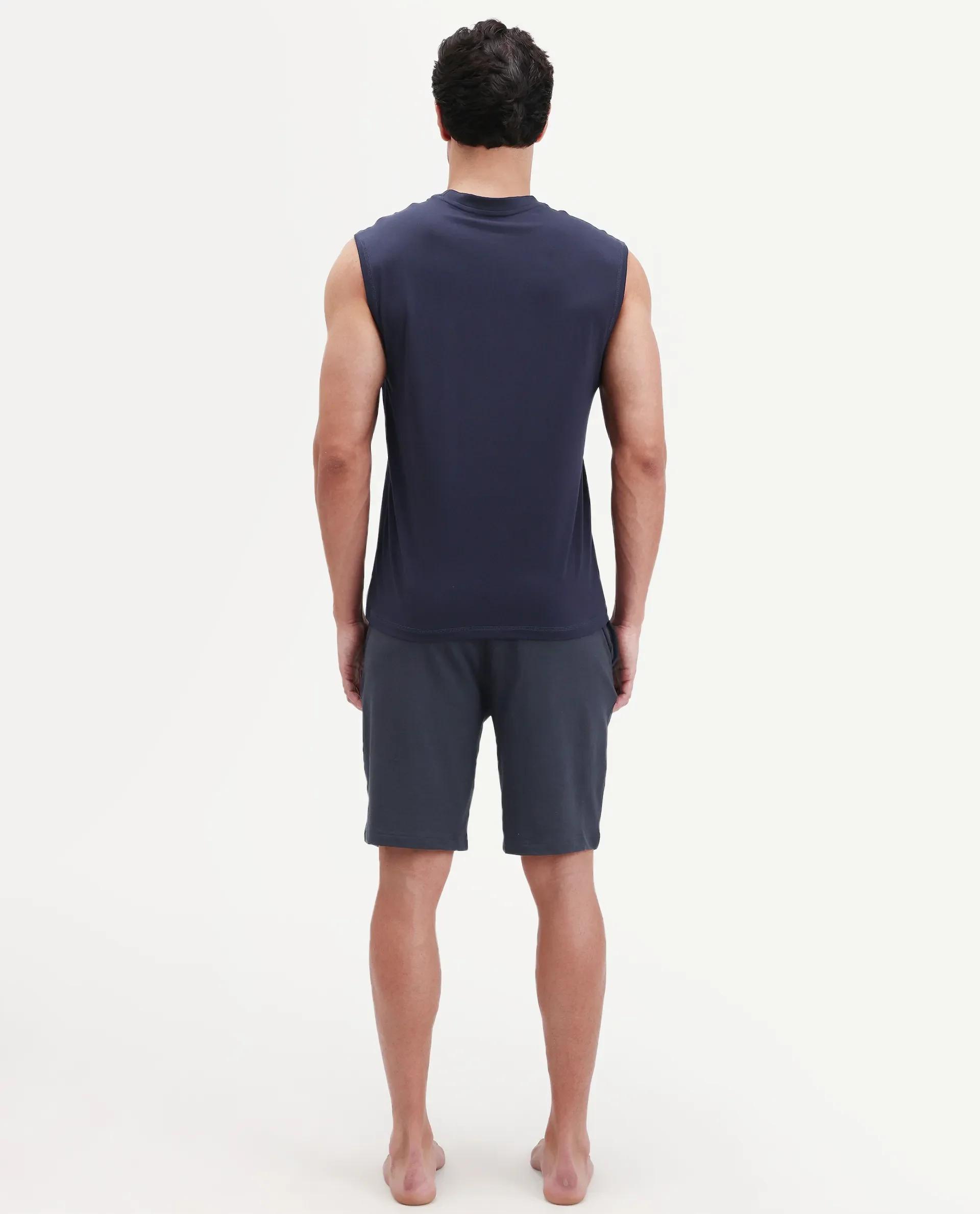 Rare Rabbit Men's Pont Navy Cotton Fabric Relaxed Fit Plain Stretchable Shorts - Image 7