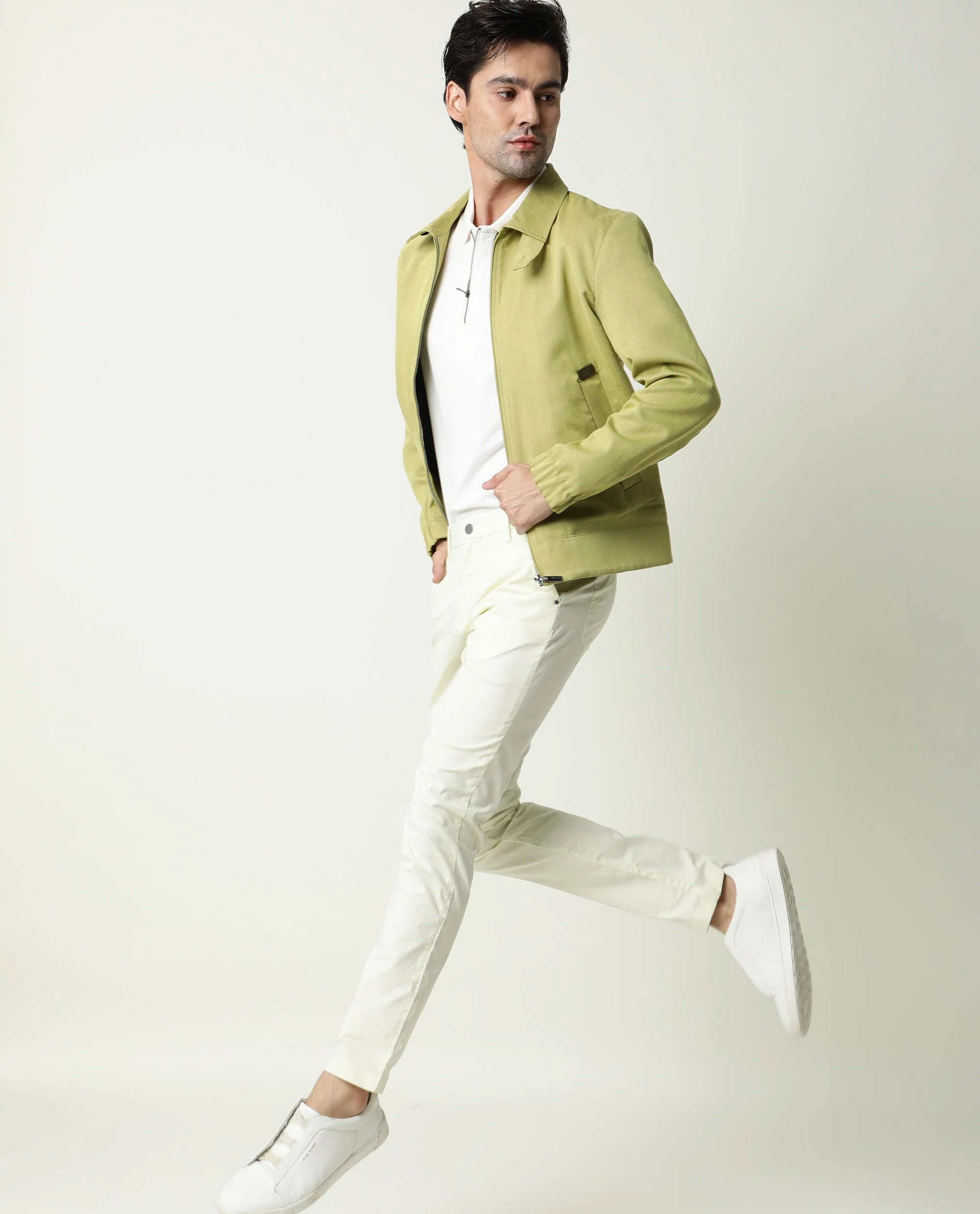 Rare Rabbit Men's Popin Green Cotton Plain Slim Fit Trouser - Image 12