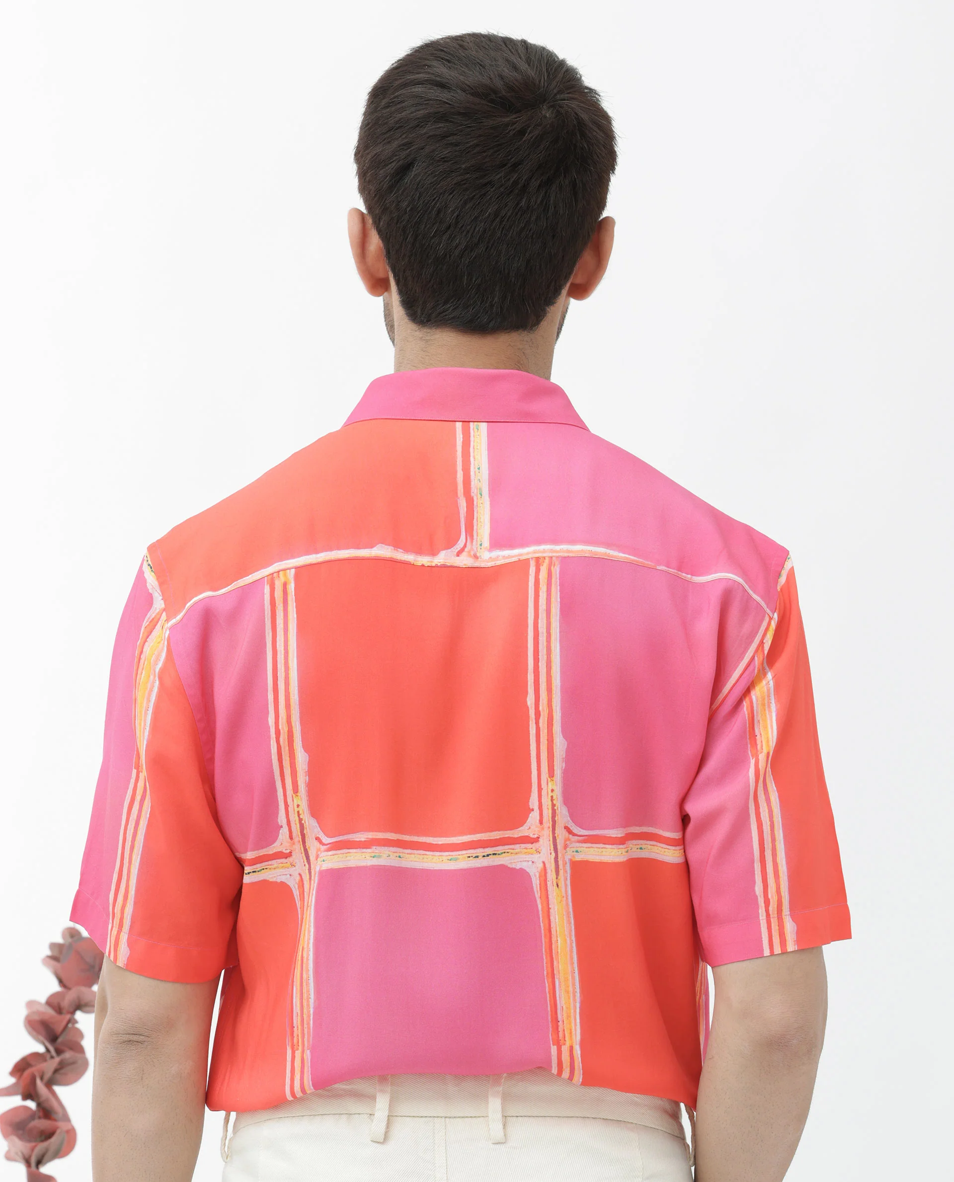 Rare Rabbit Men's Popper Dark Pink Viscose Abstract Print Boxy Fit Half Sleeve Collared Shirt - Image 7