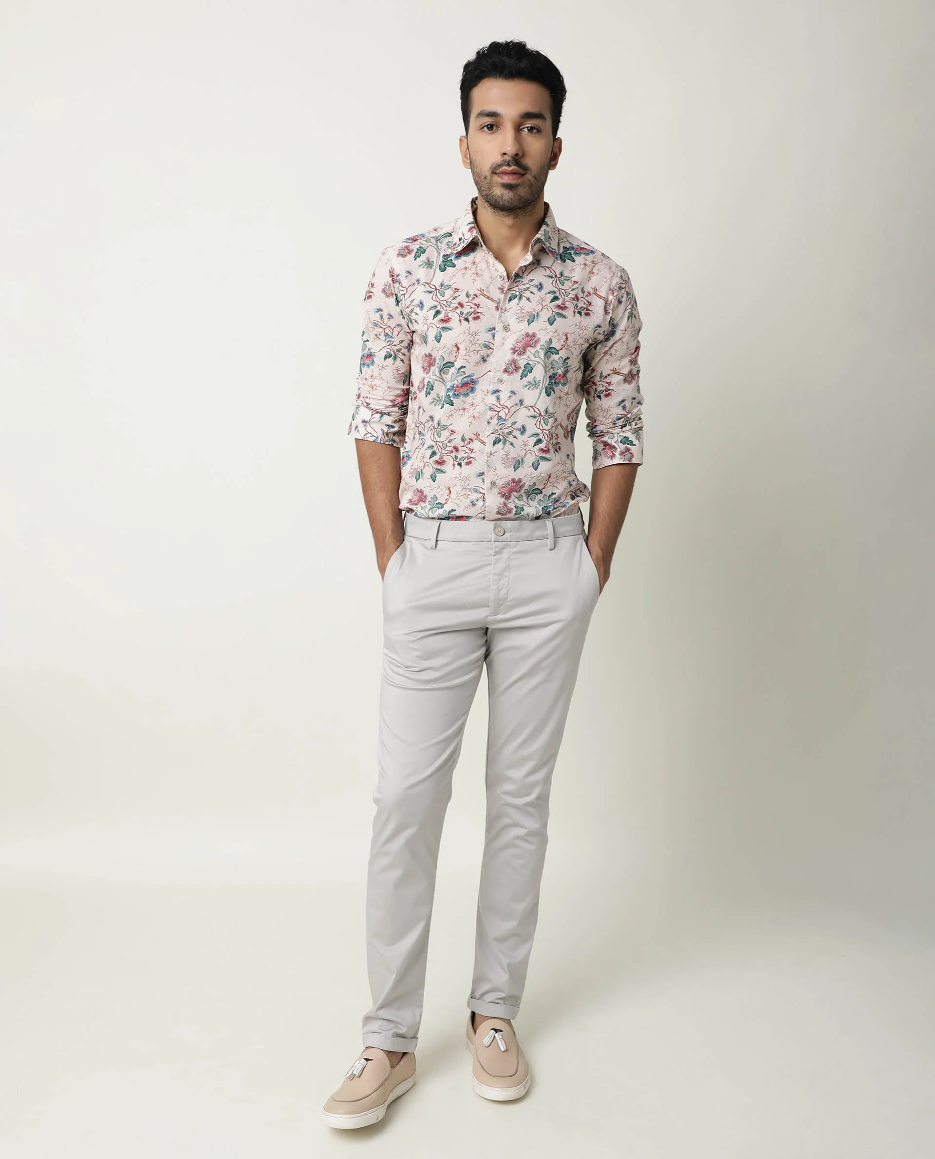 Rare Rabbit Men's Porto Beige Cotton Floral Print Regular Fit Full Sleeve Collared Shirt - Image 2