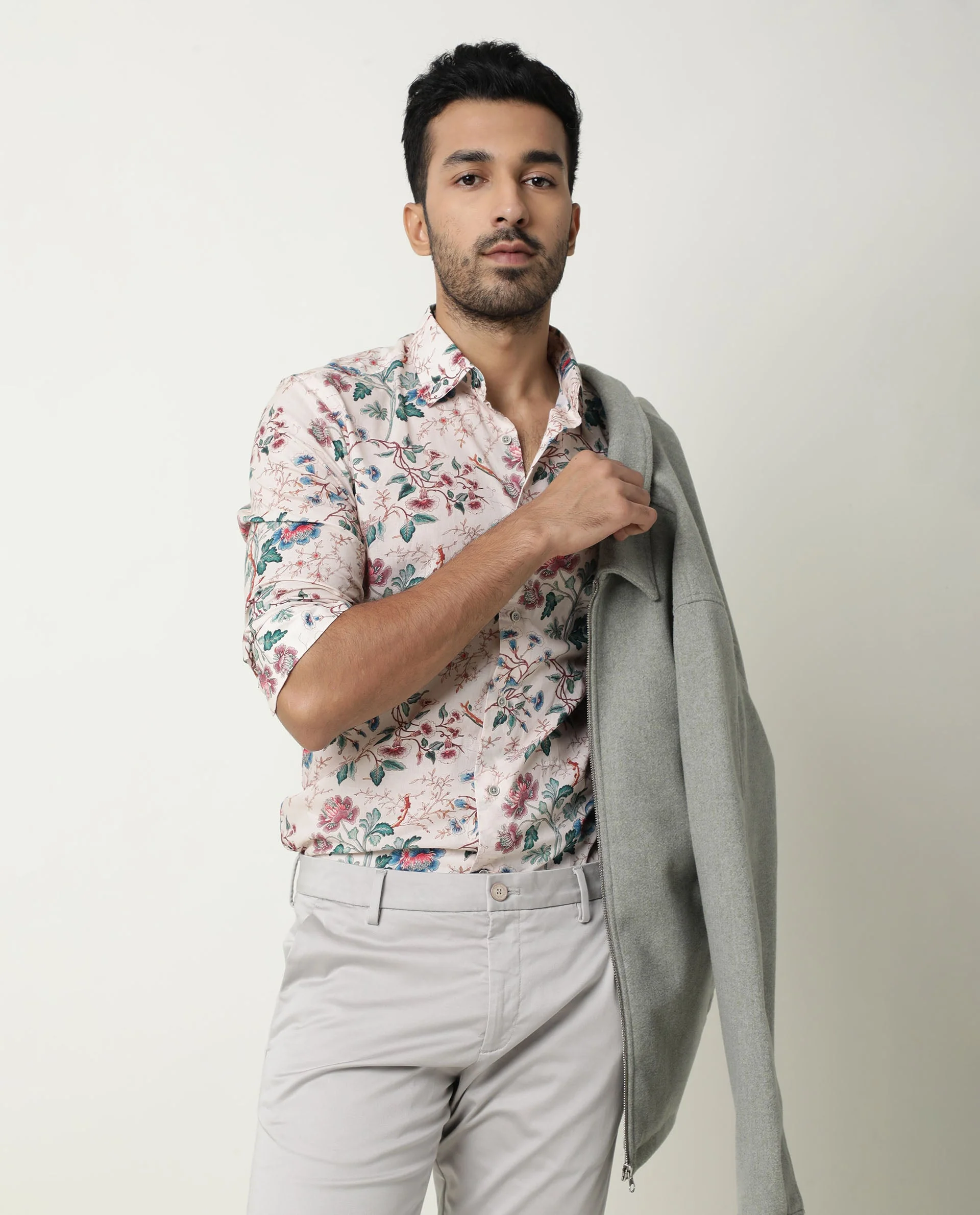 Rare Rabbit Men's Porto Beige Cotton Floral Print Regular Fit Full Sleeve Collared Shirt - Image 3