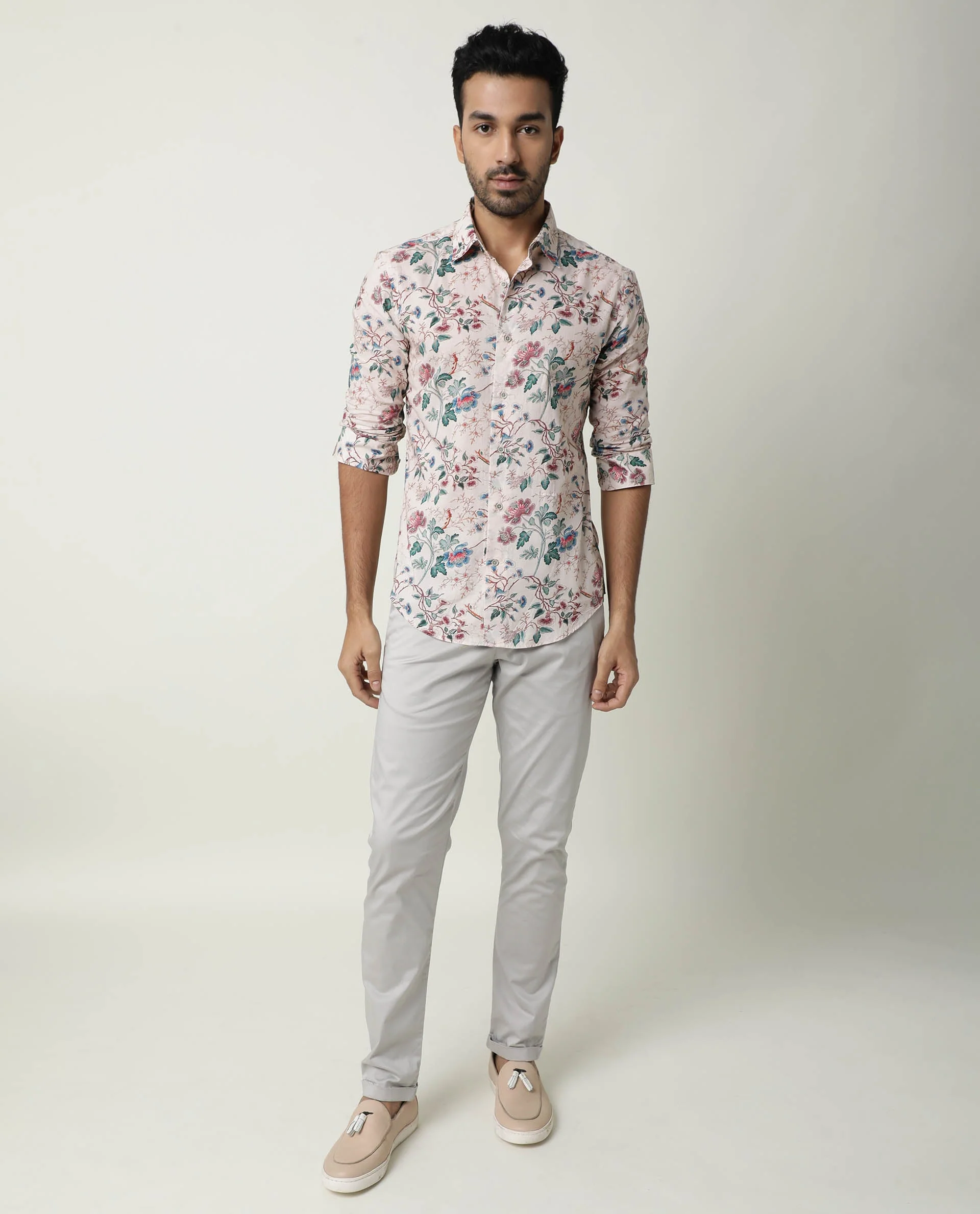 Rare Rabbit Men's Porto Beige Cotton Floral Print Regular Fit Full Sleeve Collared Shirt - Image 6