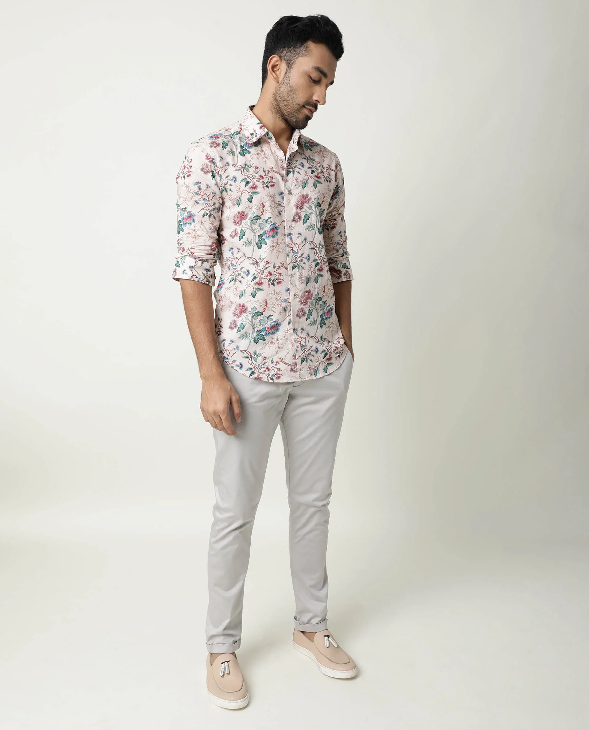 Rare Rabbit Men's Porto Beige Cotton Floral Print Regular Fit Full Sleeve Collared Shirt - Image 7