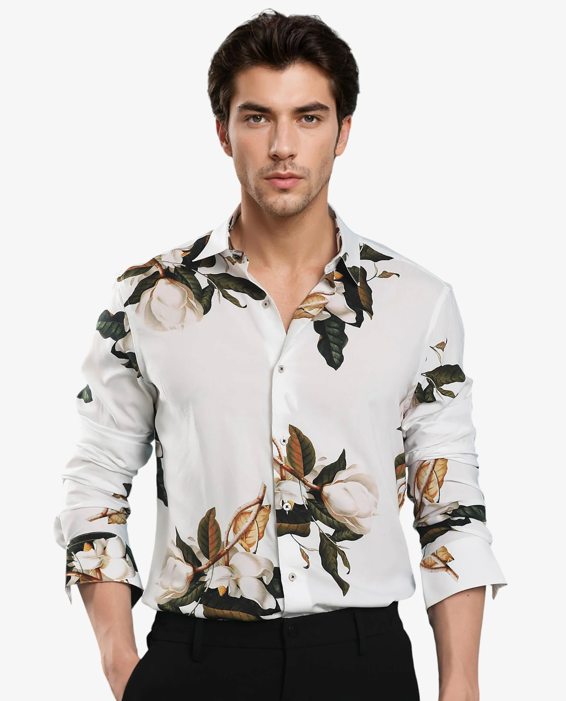 Rare Rabbit Men's Poseidon White Viscose Floral Print Regular Fit Full Sleeve Collared Shirt - Image 2