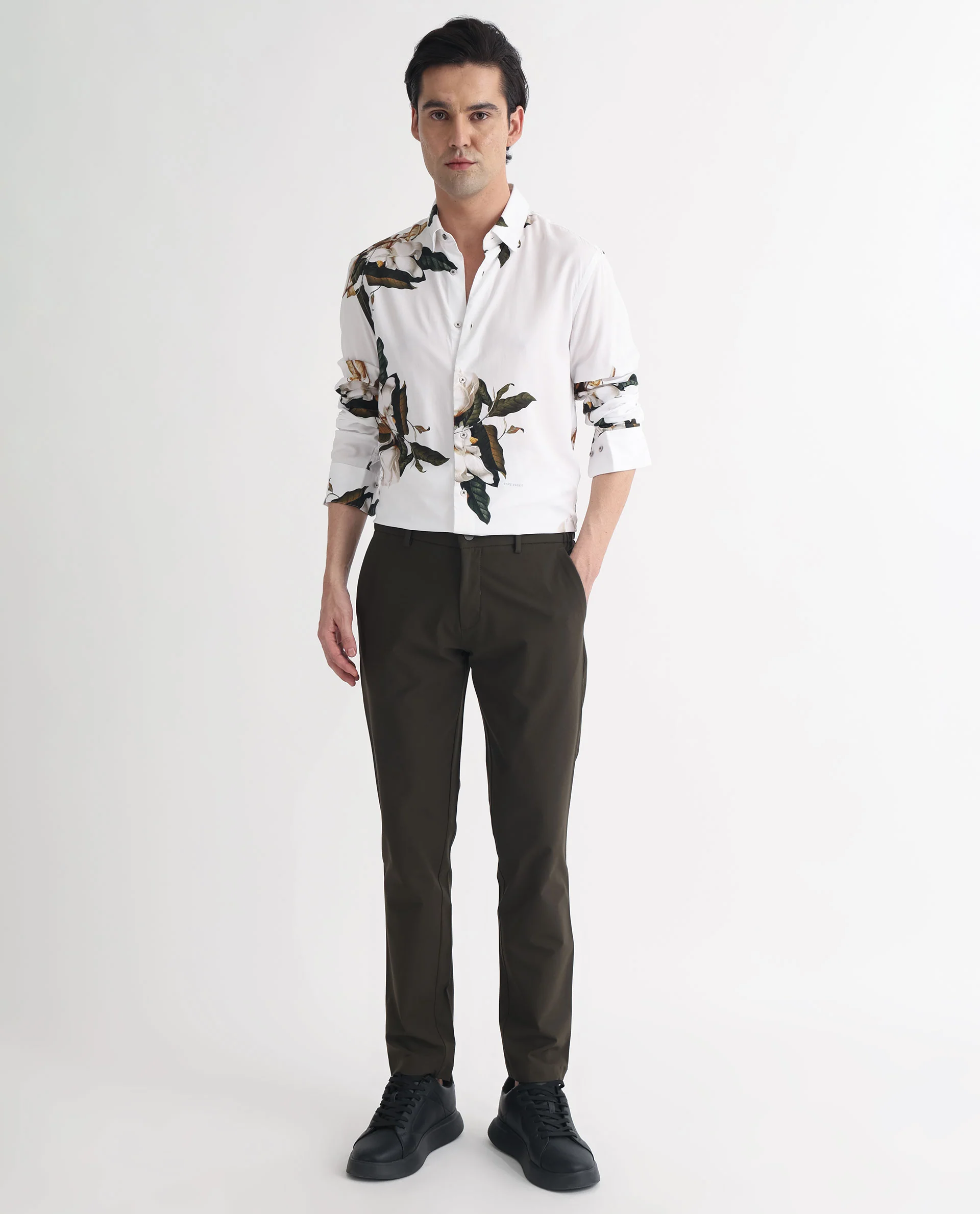 Rare Rabbit Men's Poseidon White Viscose Floral Print Regular Fit Full Sleeve Collared Shirt - Image 3