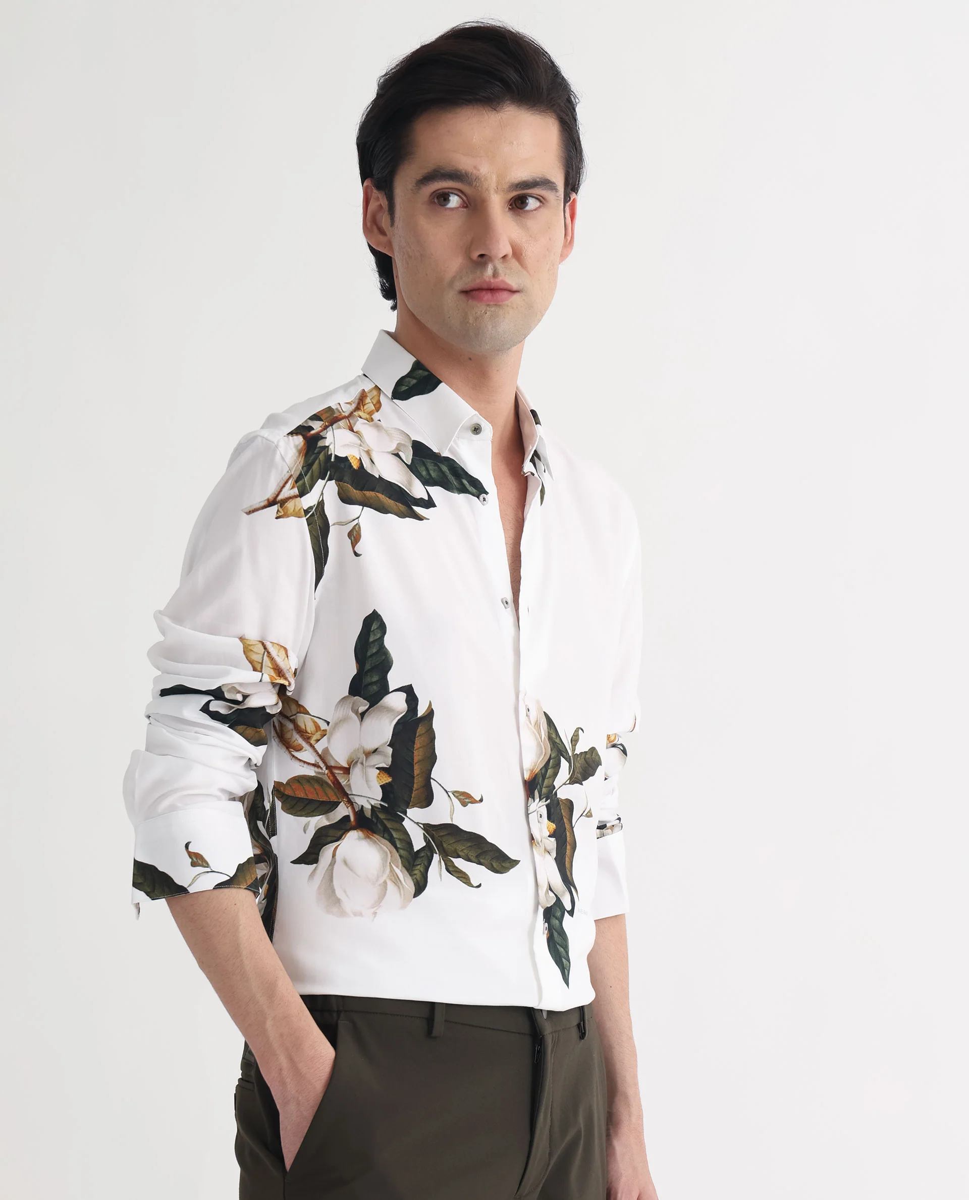 Rare Rabbit Men's Poseidon White Viscose Floral Print Regular Fit Full Sleeve Collared Shirt - Image 4