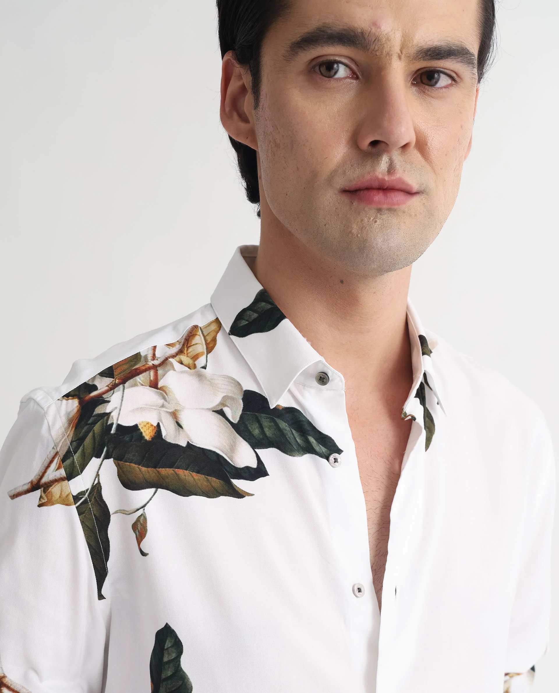 Rare Rabbit Men's Poseidon White Viscose Floral Print Regular Fit Full Sleeve Collared Shirt - Image 5