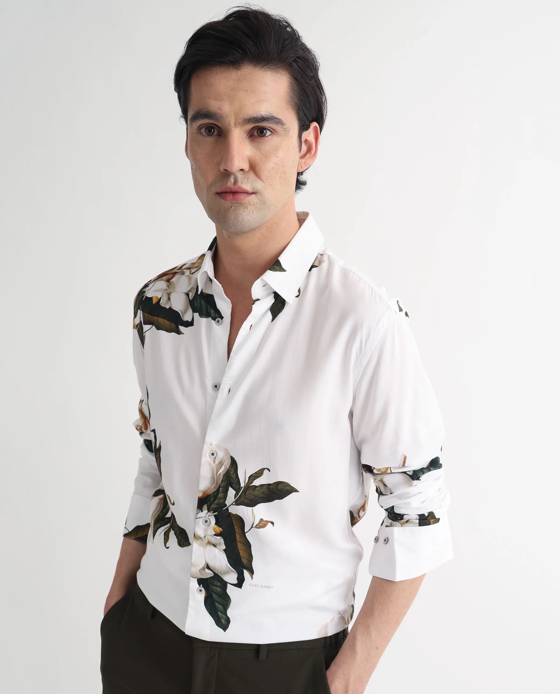 Rare Rabbit Men's Poseidon White Viscose Floral Print Regular Fit Full Sleeve Collared Shirt - Image 8