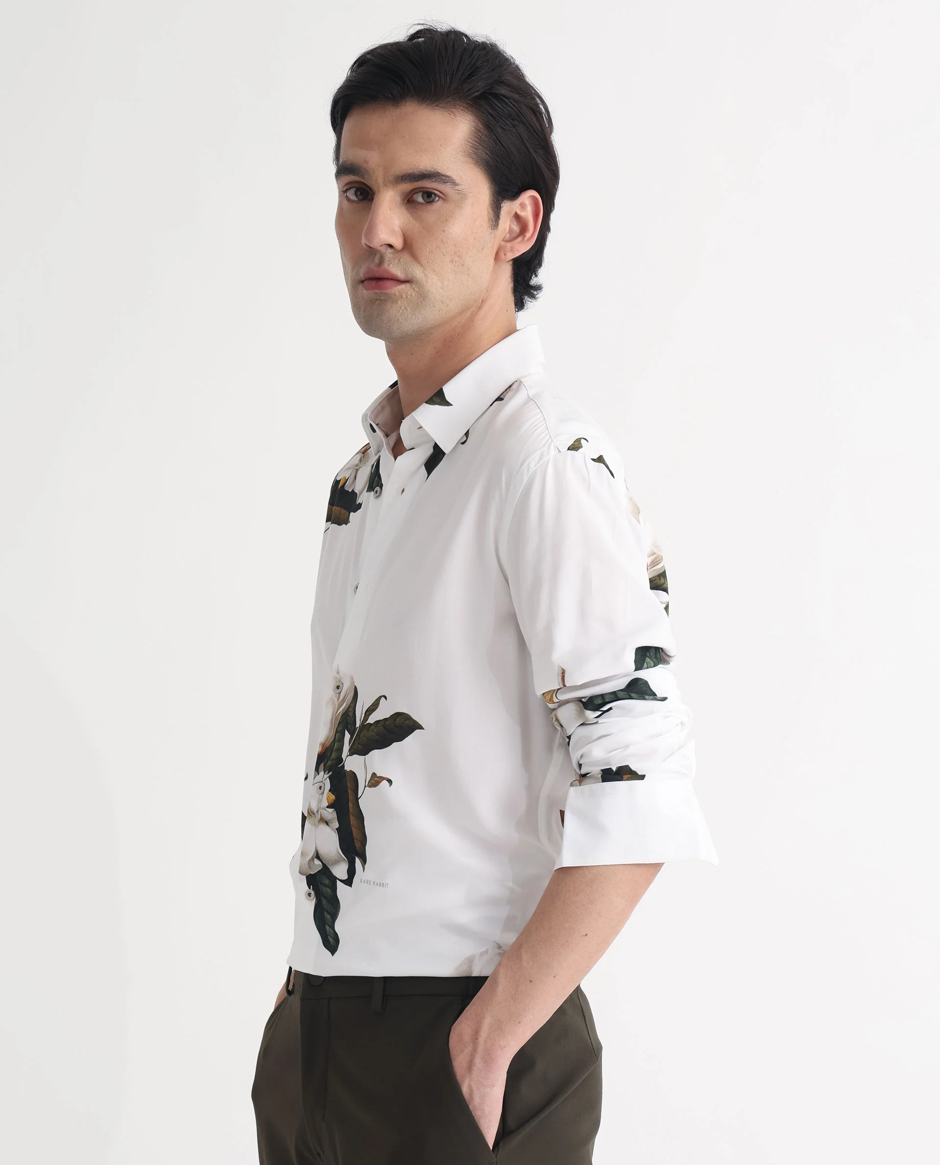 Rare Rabbit Men's Poseidon White Viscose Floral Print Regular Fit Full Sleeve Collared Shirt - Image 9