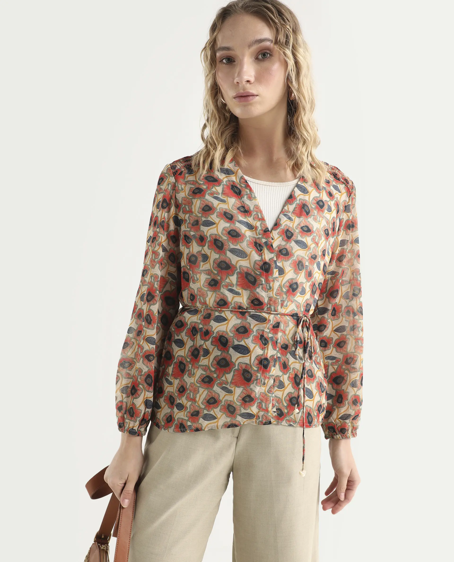 Rareism Women's Posey Multi Polyester V-Neck Floral Print Regular Fit Shrug
