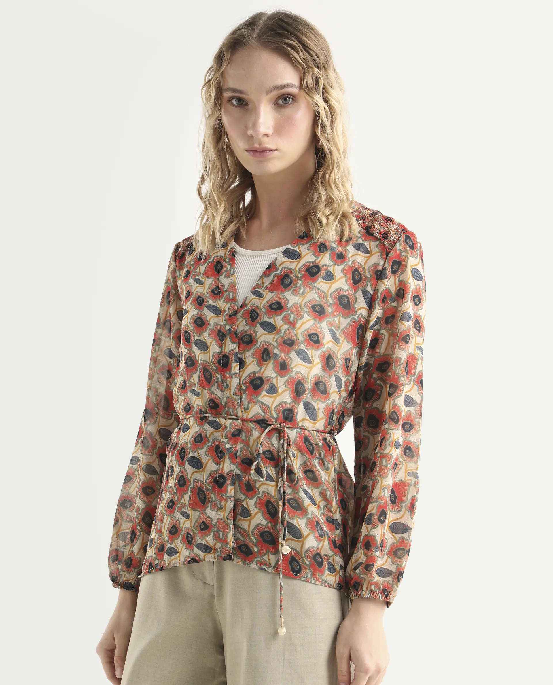 Rareism Women's Posey Multi Polyester V-Neck Floral Print Regular Fit Shrug - Image 5