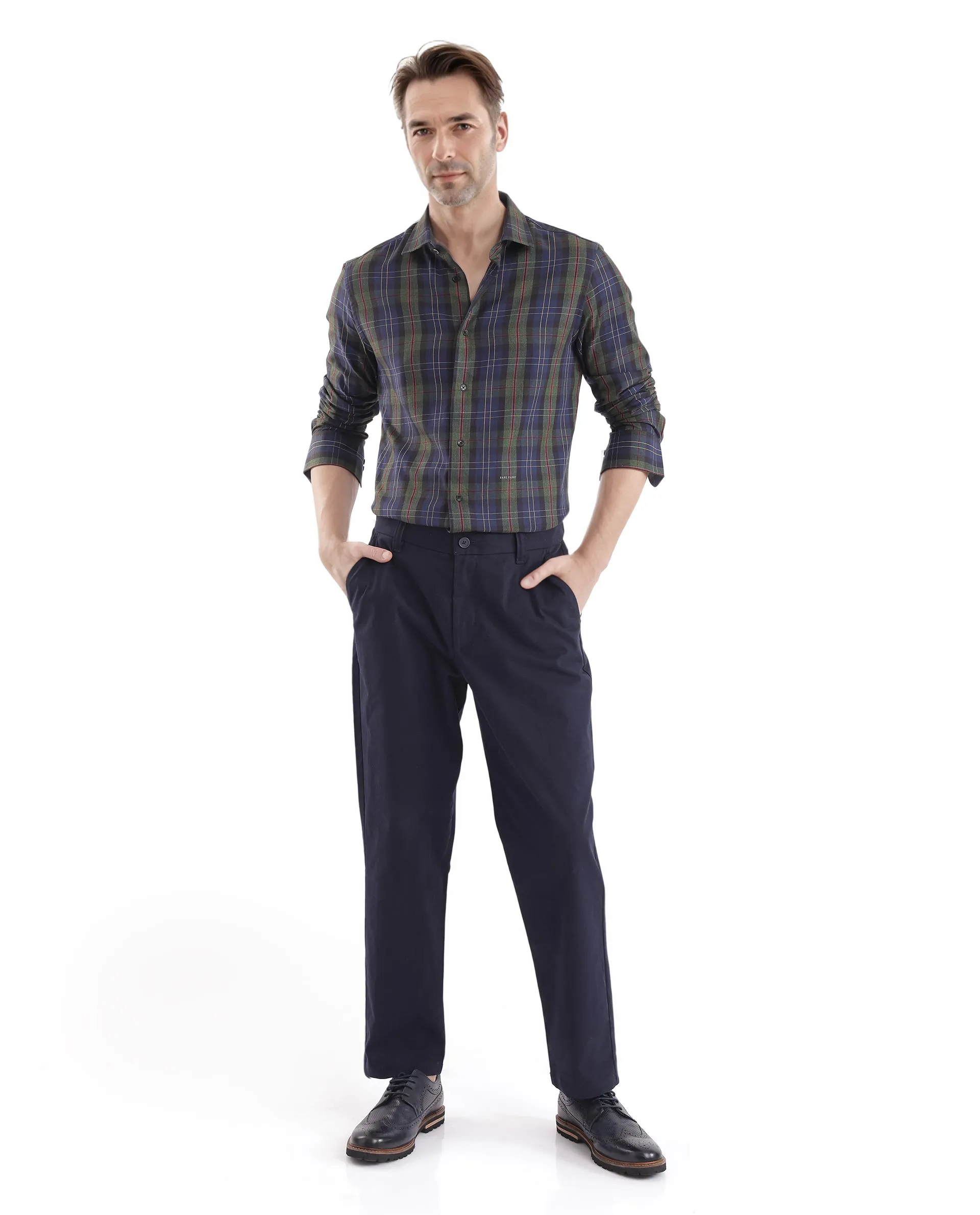 Rare Rabbit Men's Pospe Dark Green Cotton Checked Print Regular Fit Full Sleeve Collared Shirt - Image 2