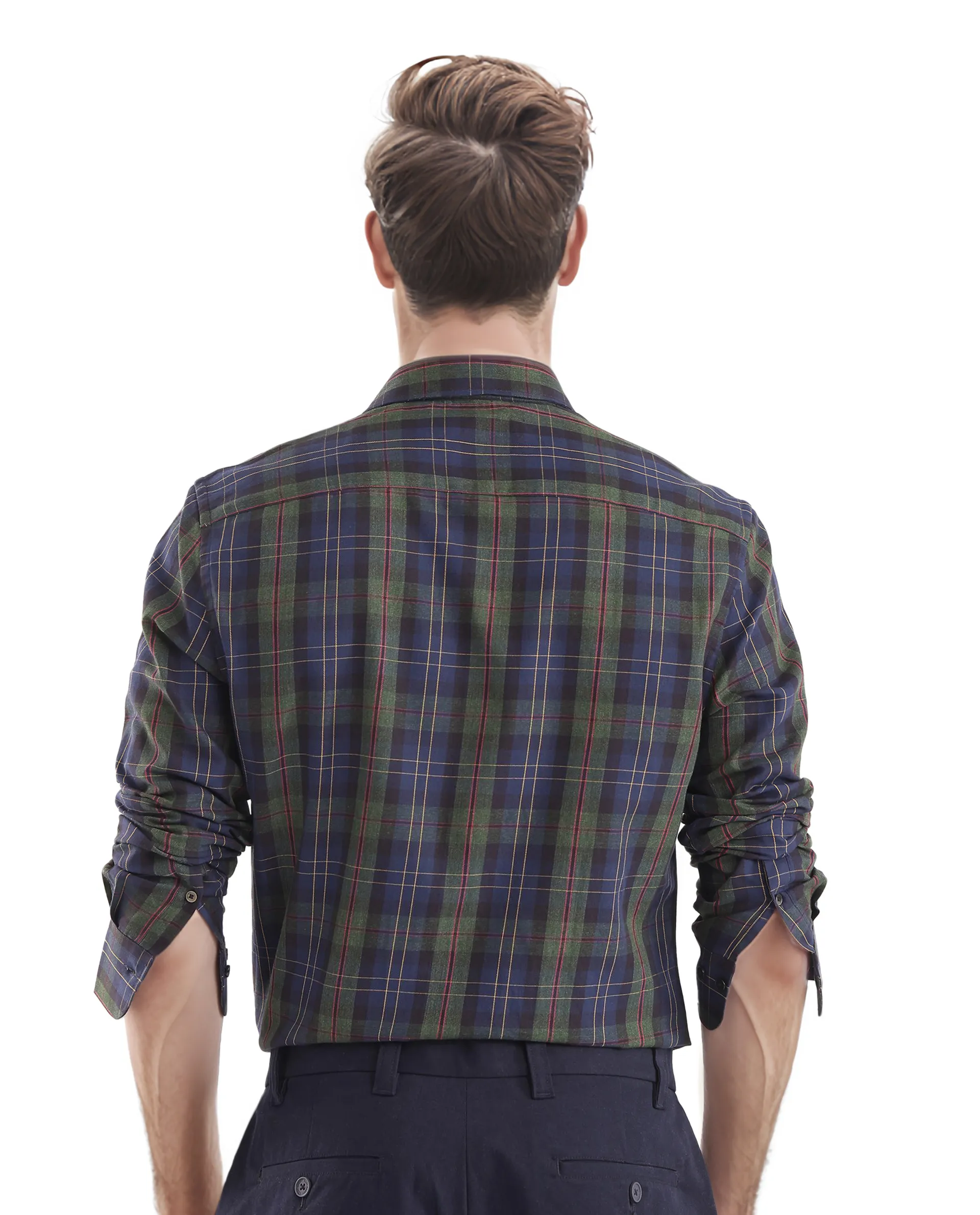 Rare Rabbit Men's Pospe Dark Green Cotton Checked Print Regular Fit Full Sleeve Collared Shirt - Image 4