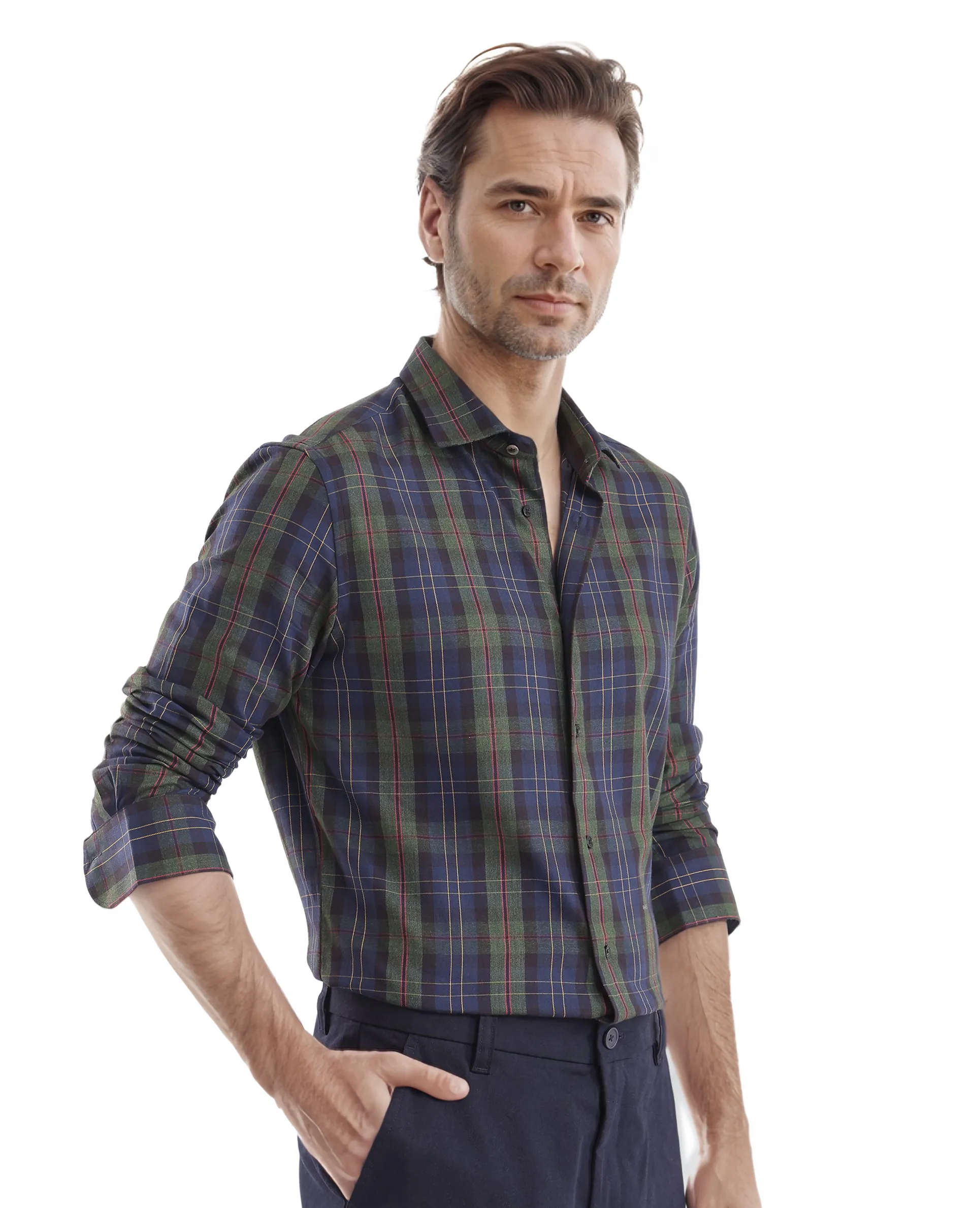 Rare Rabbit Men's Pospe Dark Green Cotton Checked Print Regular Fit Full Sleeve Collared Shirt - Image 6