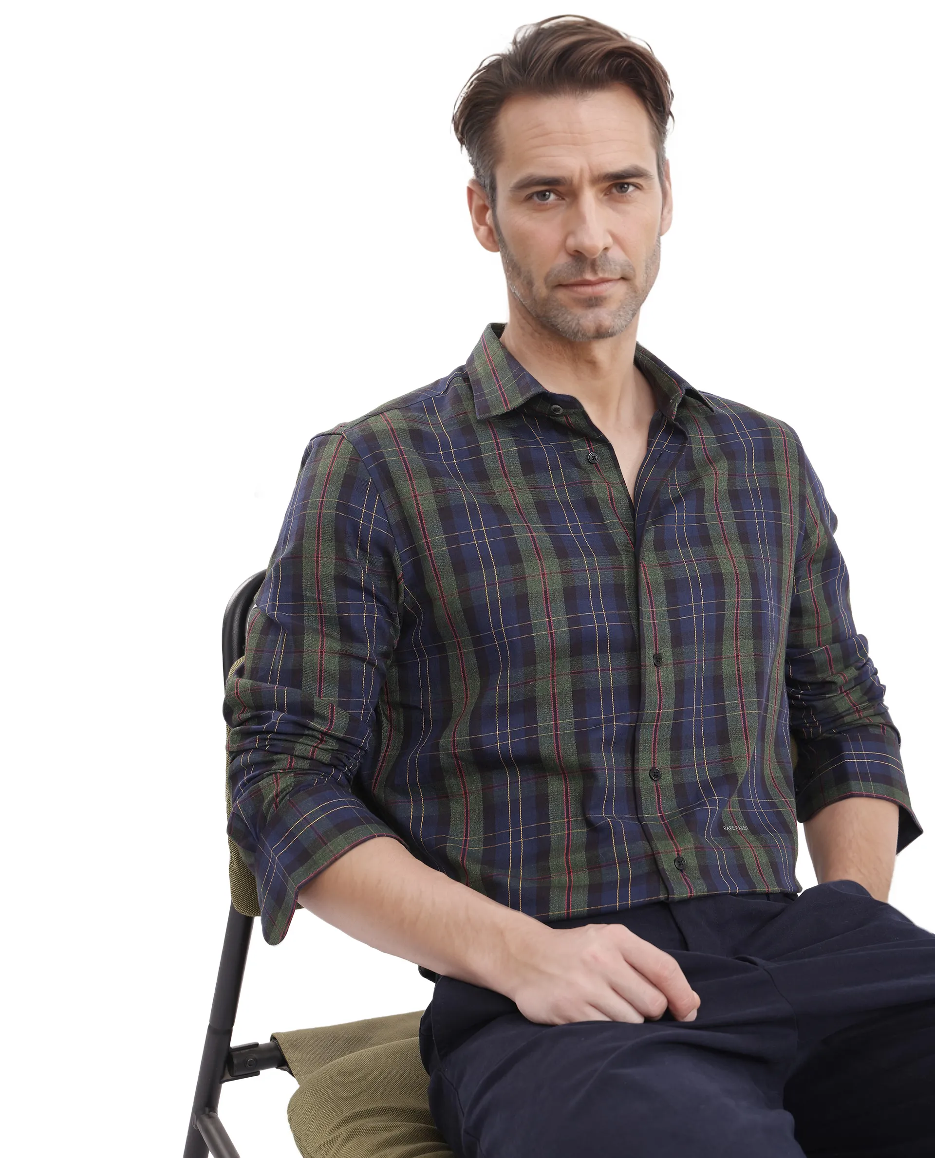 Rare Rabbit Men's Pospe Dark Green Cotton Checked Print Regular Fit Full Sleeve Collared Shirt - Image 7