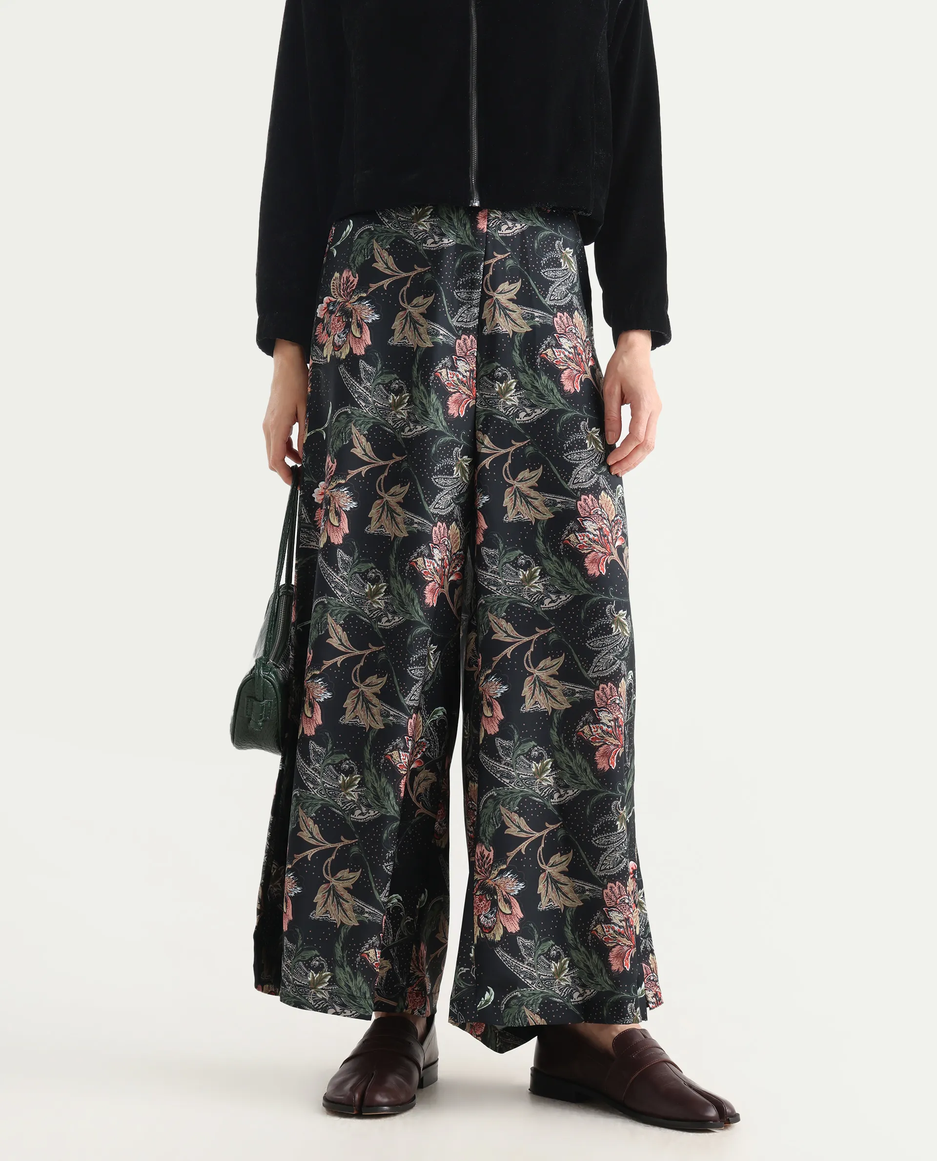 Rareism Women's Posria Multi Polyester Tropical Print Ankle Length Flared Trouser - Image 2