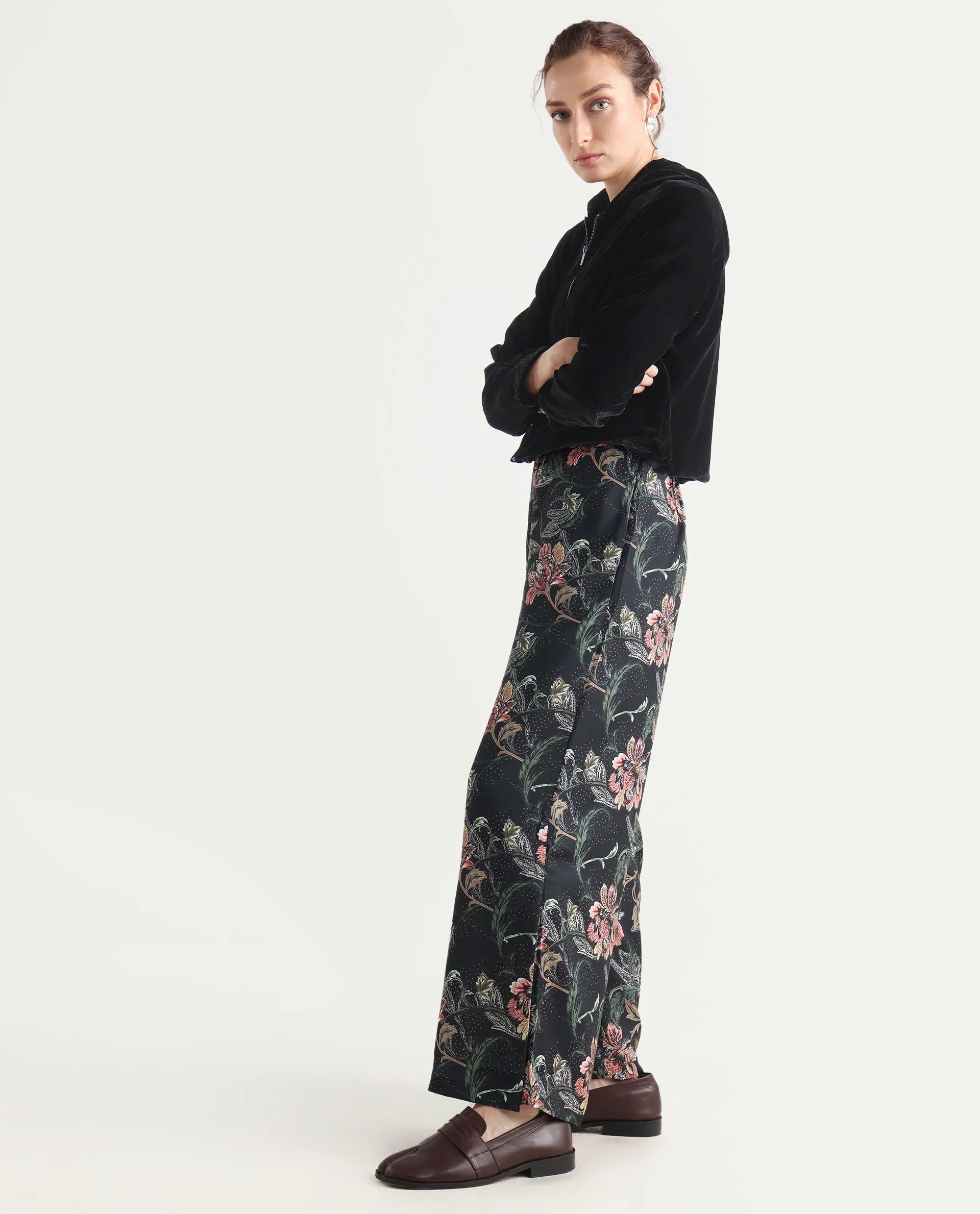 Rareism Women's Posria Multi Polyester Tropical Print Ankle Length Flared Trouser - Image 5