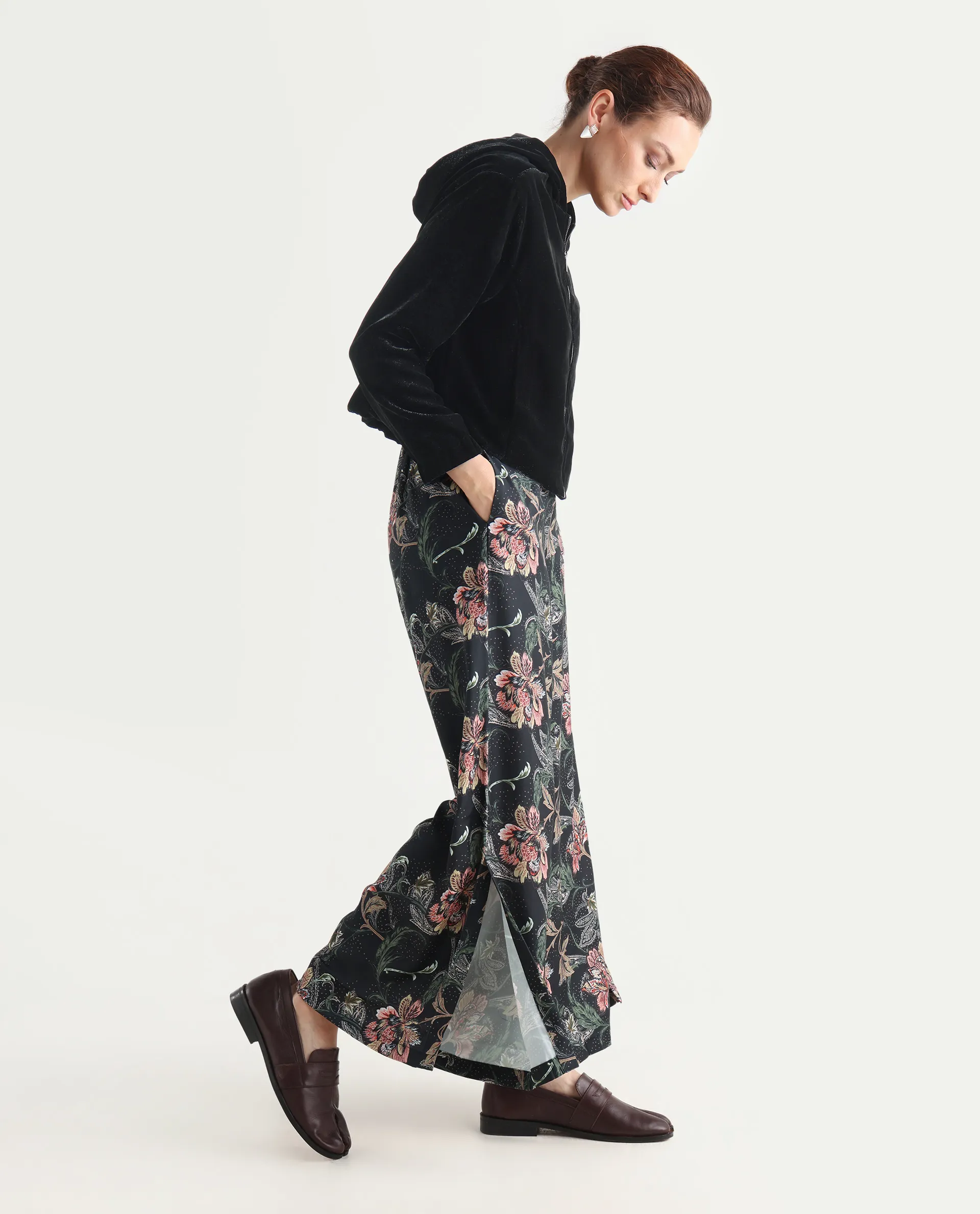 Rareism Women's Posria Multi Polyester Tropical Print Ankle Length Flared Trouser - Image 6