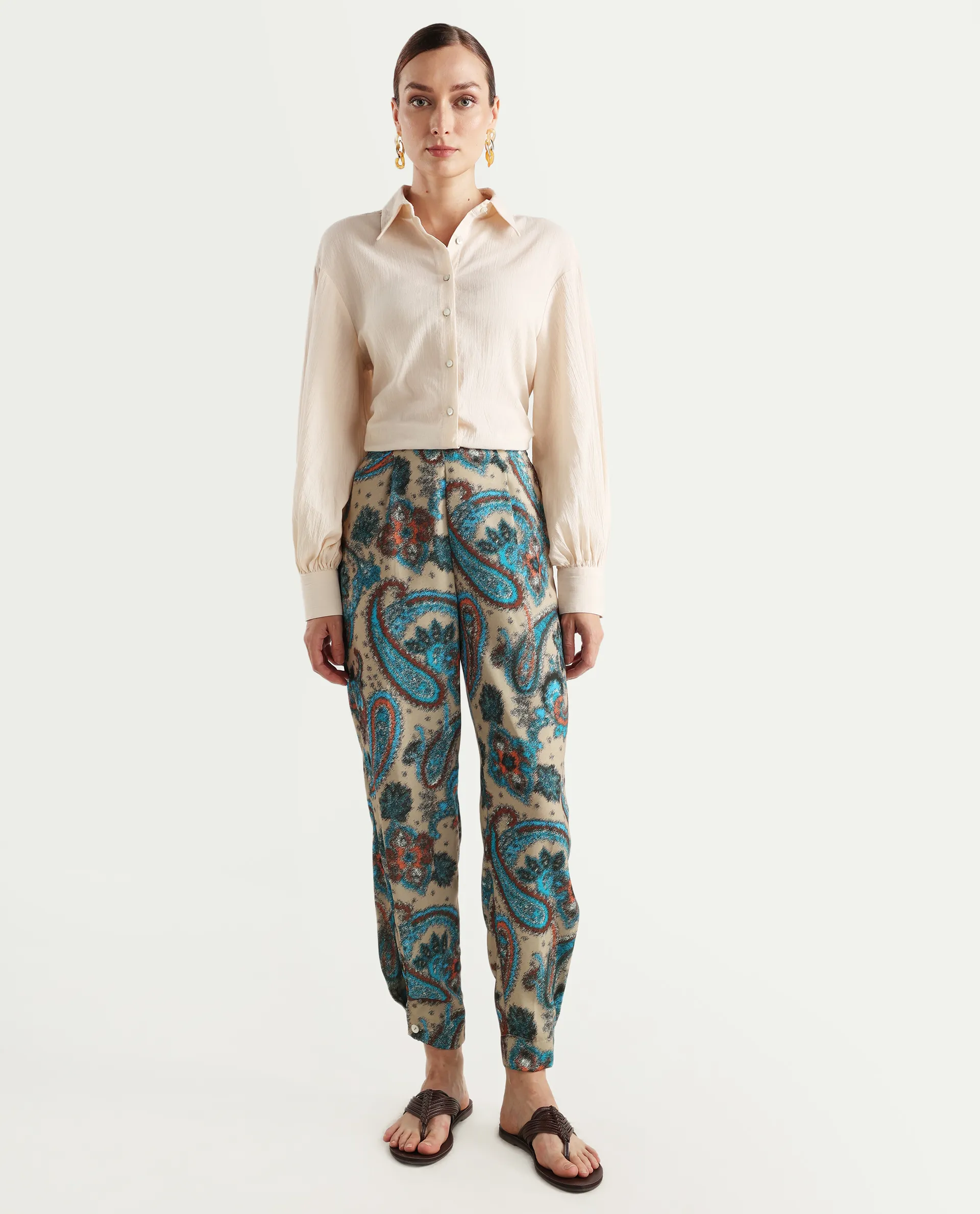 Rareism Women's Posrita Multi Polyester Paisley Print Ankle Length Straight Fit Trouser - Image 2
