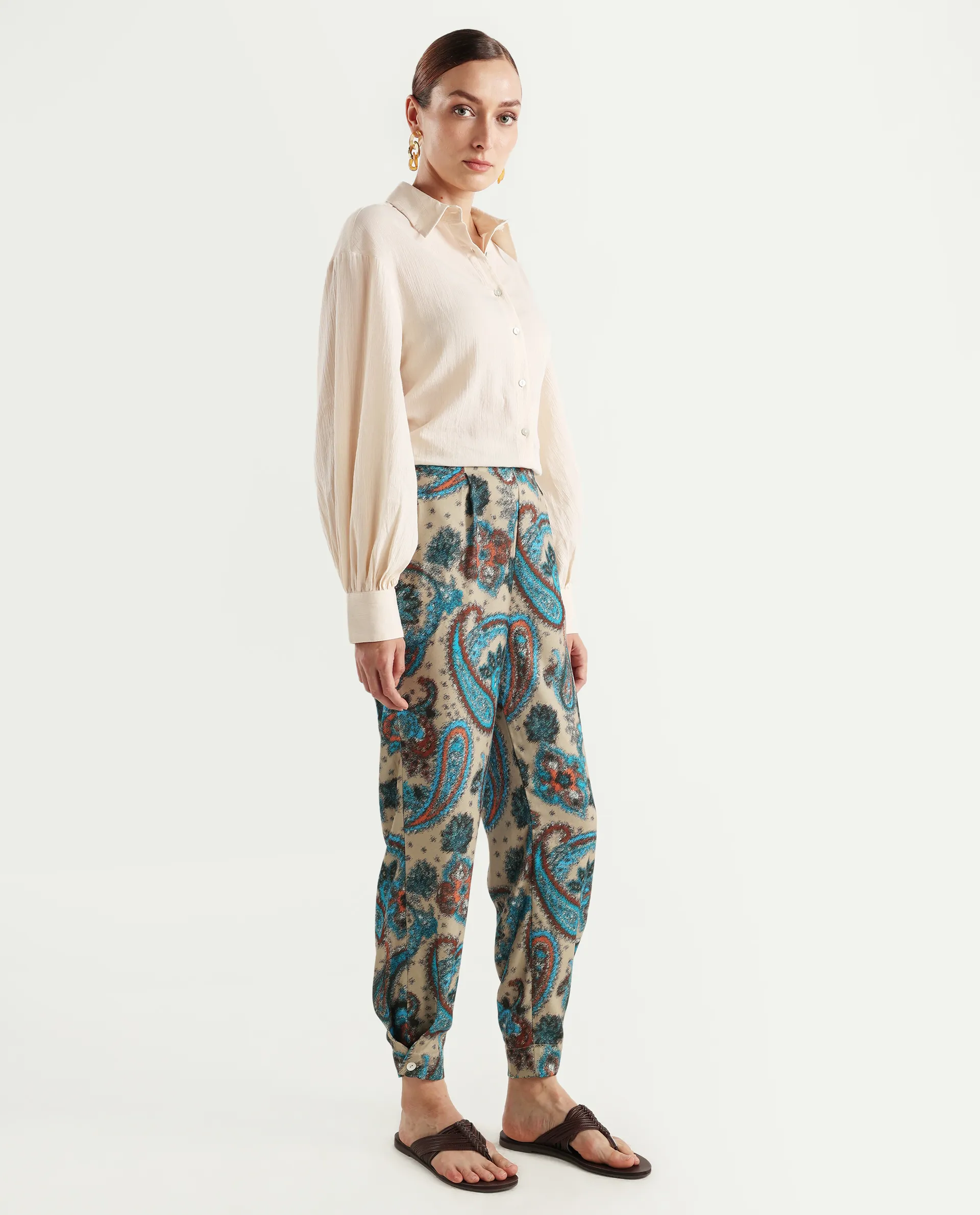 Rareism Women's Posrita Multi Polyester Paisley Print Ankle Length Straight Fit Trouser - Image 8