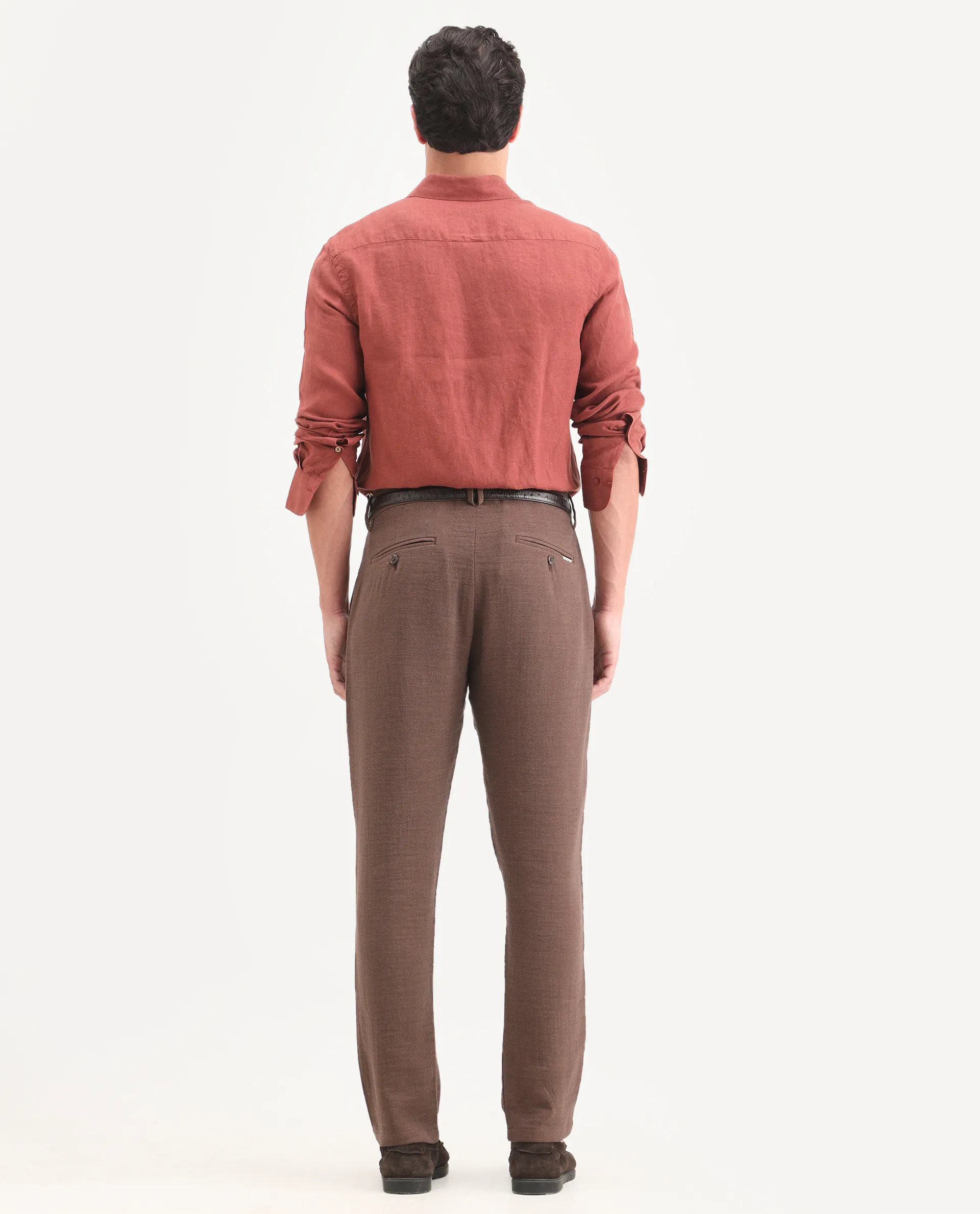 Rare Rabbit Men's Post Brown Cotton Blend Fabric Regular Fit Plain Trouser - Image 8