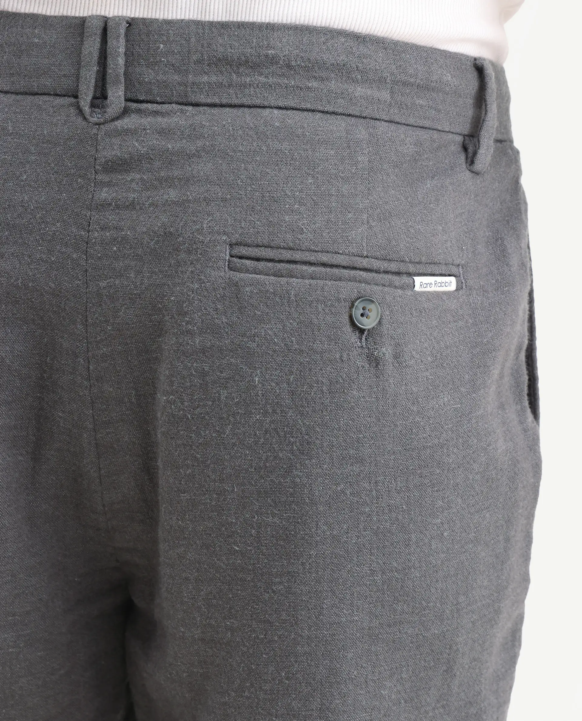 Rare Rabbit Men's Post Grey Cotton Blend Fabric Regular Fit Plain Trouser - Image 7