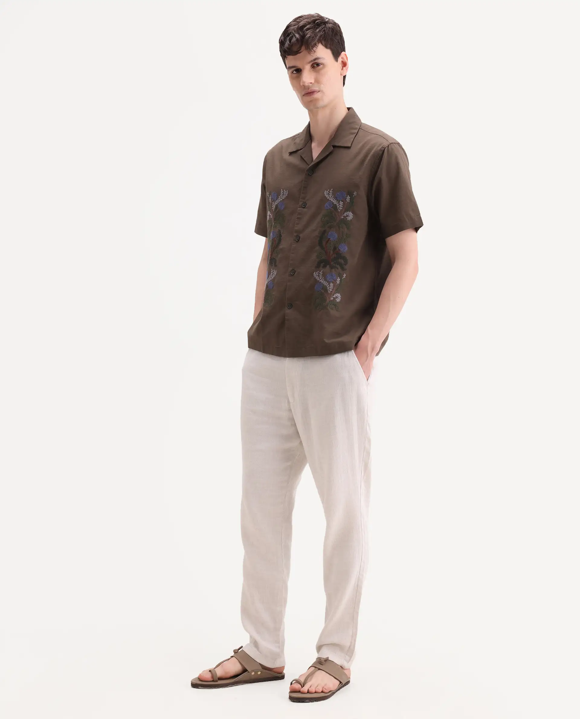 Rare Rabbit Men's Post Off White Cotton Blend Fabric Regular Fit Plain Trouser - Image 4
