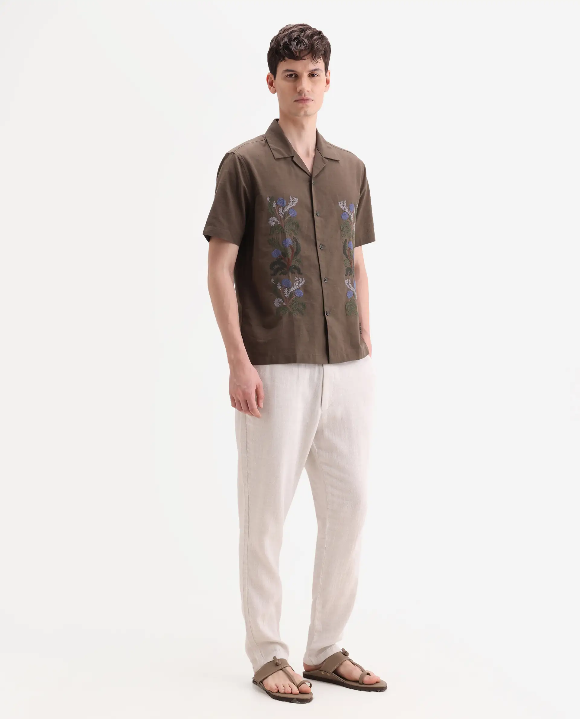 Rare Rabbit Men's Post Off White Cotton Blend Fabric Regular Fit Plain Trouser - Image 5