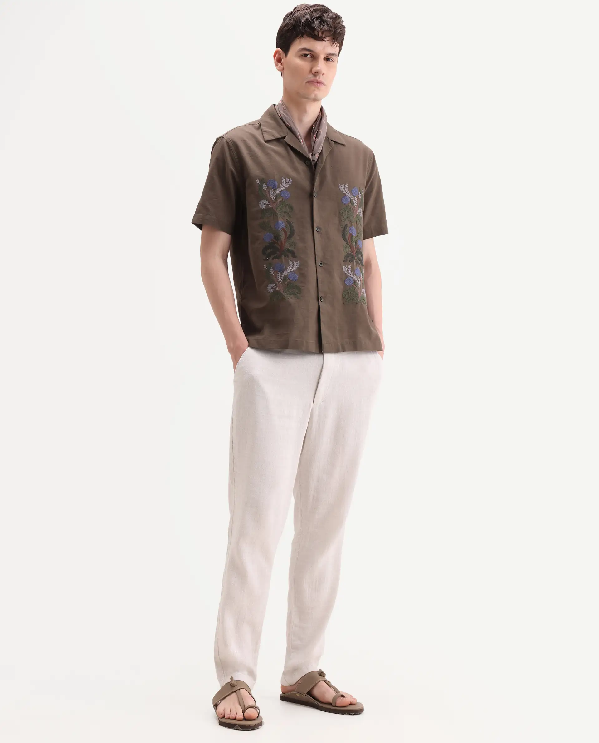Rare Rabbit Men's Post Off White Cotton Blend Fabric Regular Fit Plain Trouser - Image 6