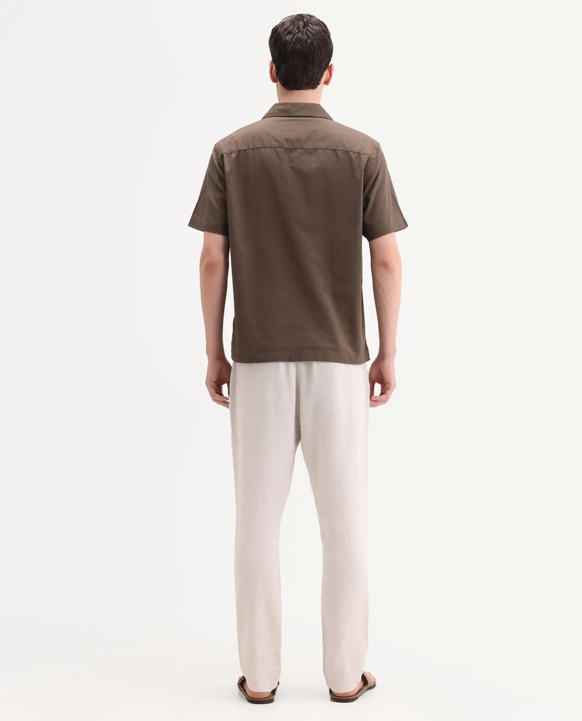 Rare Rabbit Men's Post Off White Cotton Blend Fabric Regular Fit Plain Trouser - Image 8