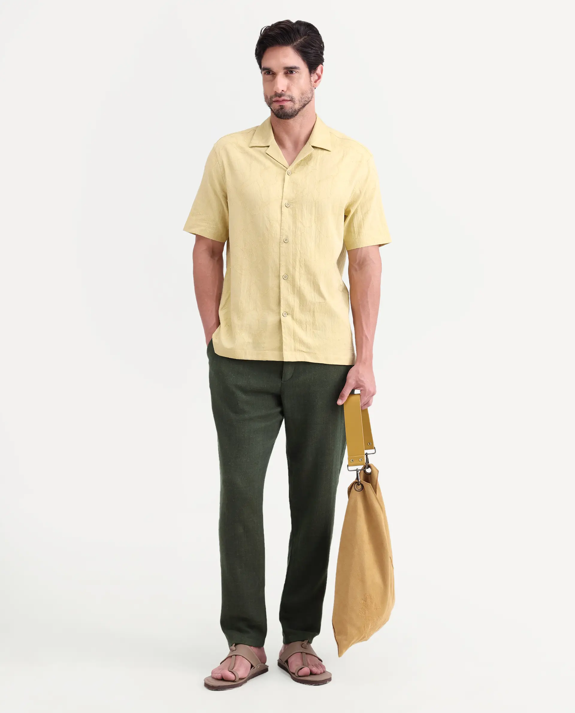 Rare Rabbit Men's Post Olive Cotton Blend Fabric Regular Fit Plain Trouser