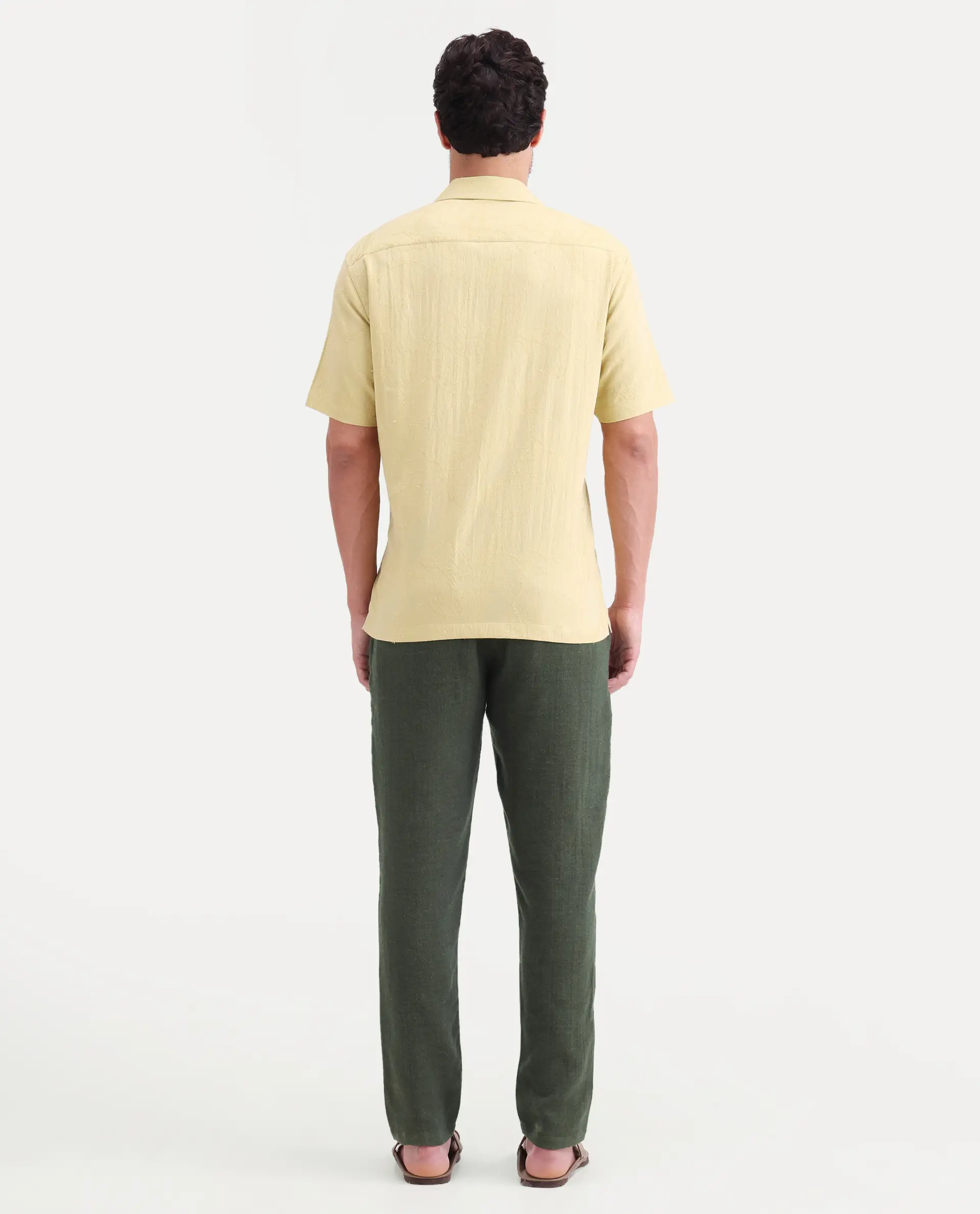 Rare Rabbit Men's Post Olive Cotton Blend Fabric Regular Fit Plain Trouser - Image 4