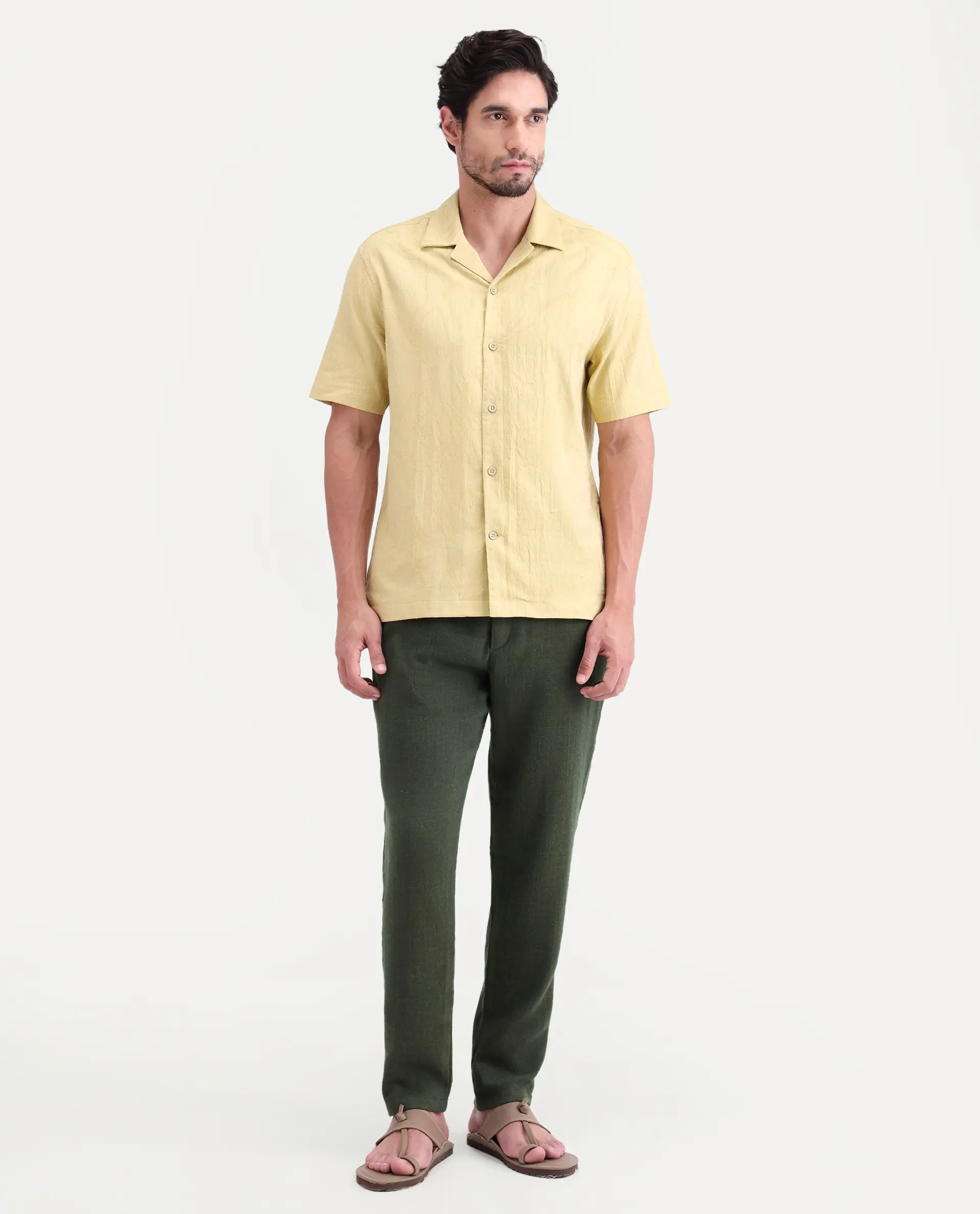 Rare Rabbit Men's Post Olive Cotton Blend Fabric Regular Fit Plain Trouser - Image 5