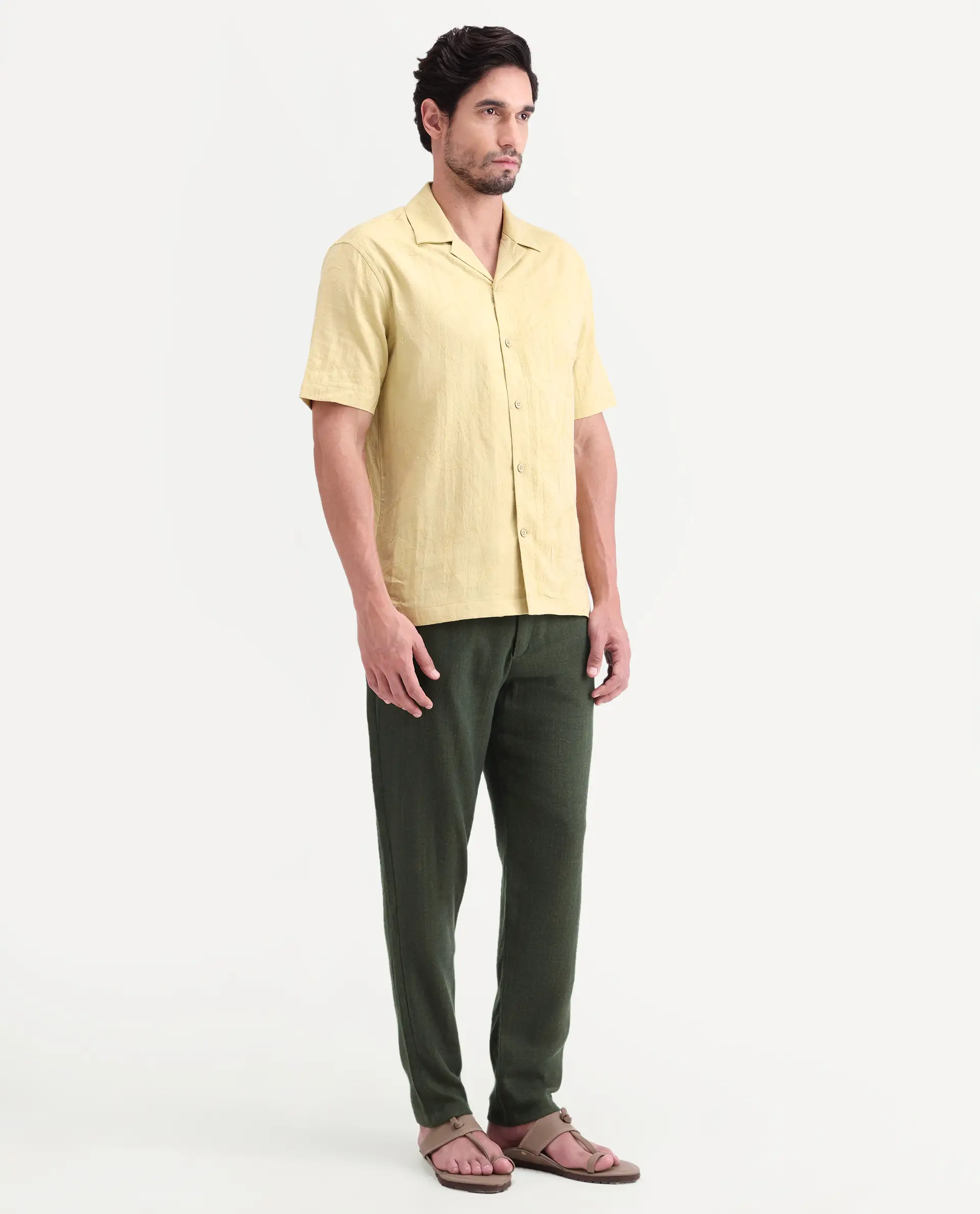 Rare Rabbit Men's Post Olive Cotton Blend Fabric Regular Fit Plain Trouser - Image 6