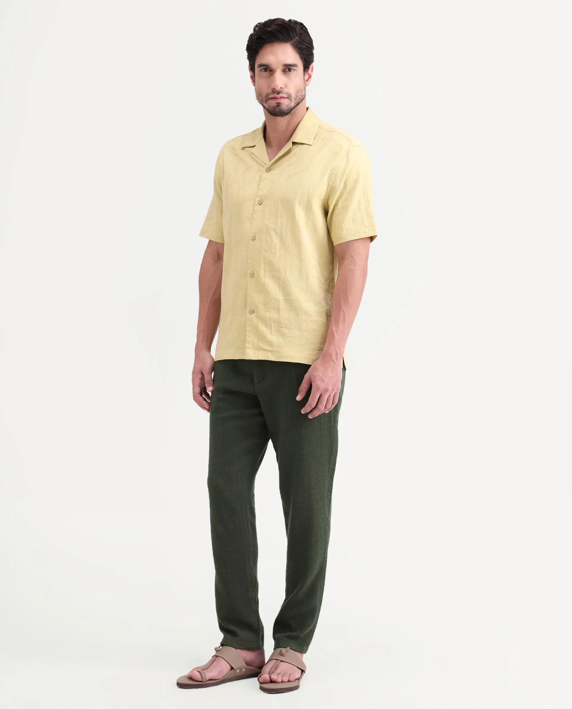 Rare Rabbit Men's Post Olive Cotton Blend Fabric Regular Fit Plain Trouser - Image 7