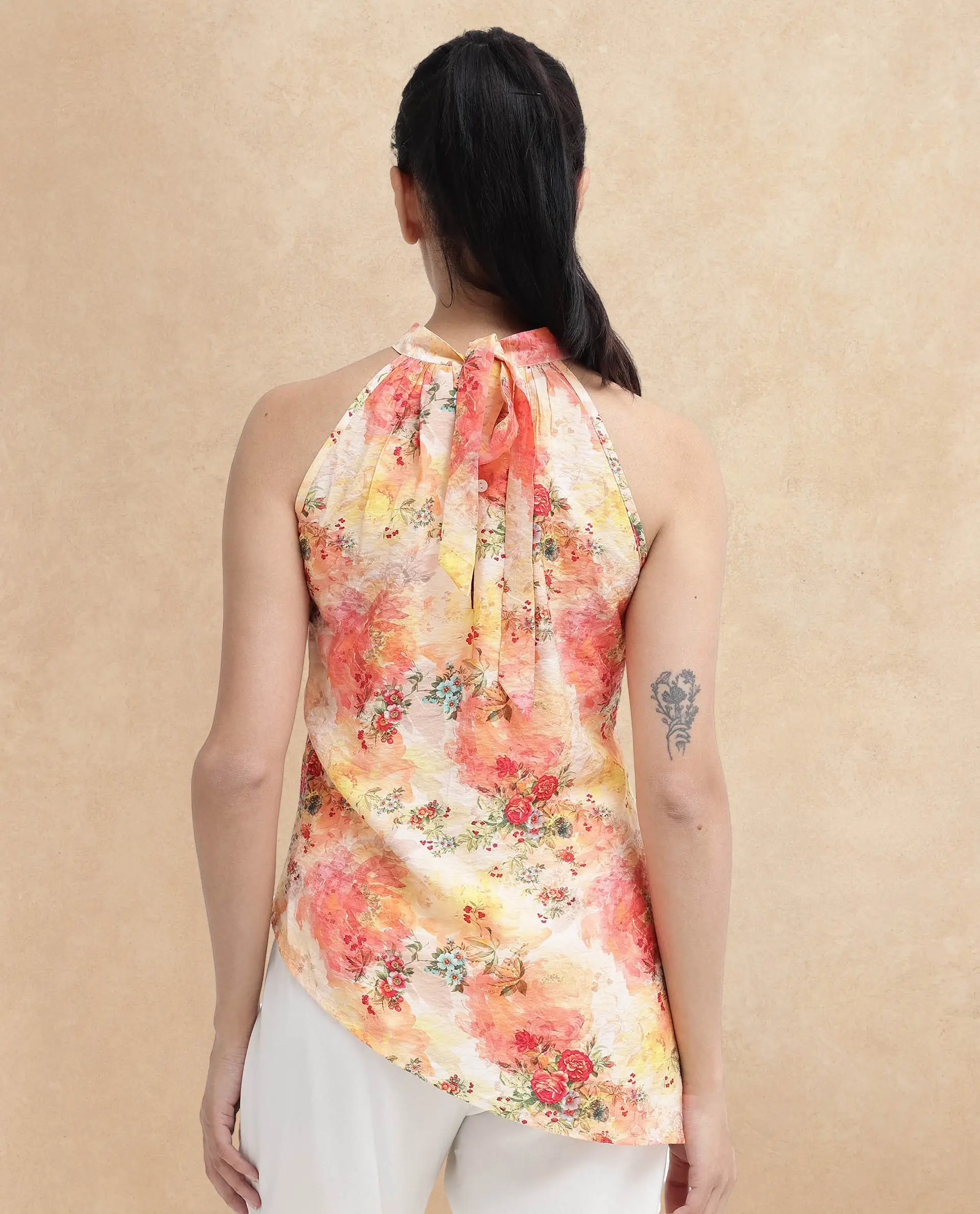 Rareism Women's Potenza Pastel Multi Nylon Blend Halter Neck Floral Print Sleeveless Regular Fit Top - Image 8