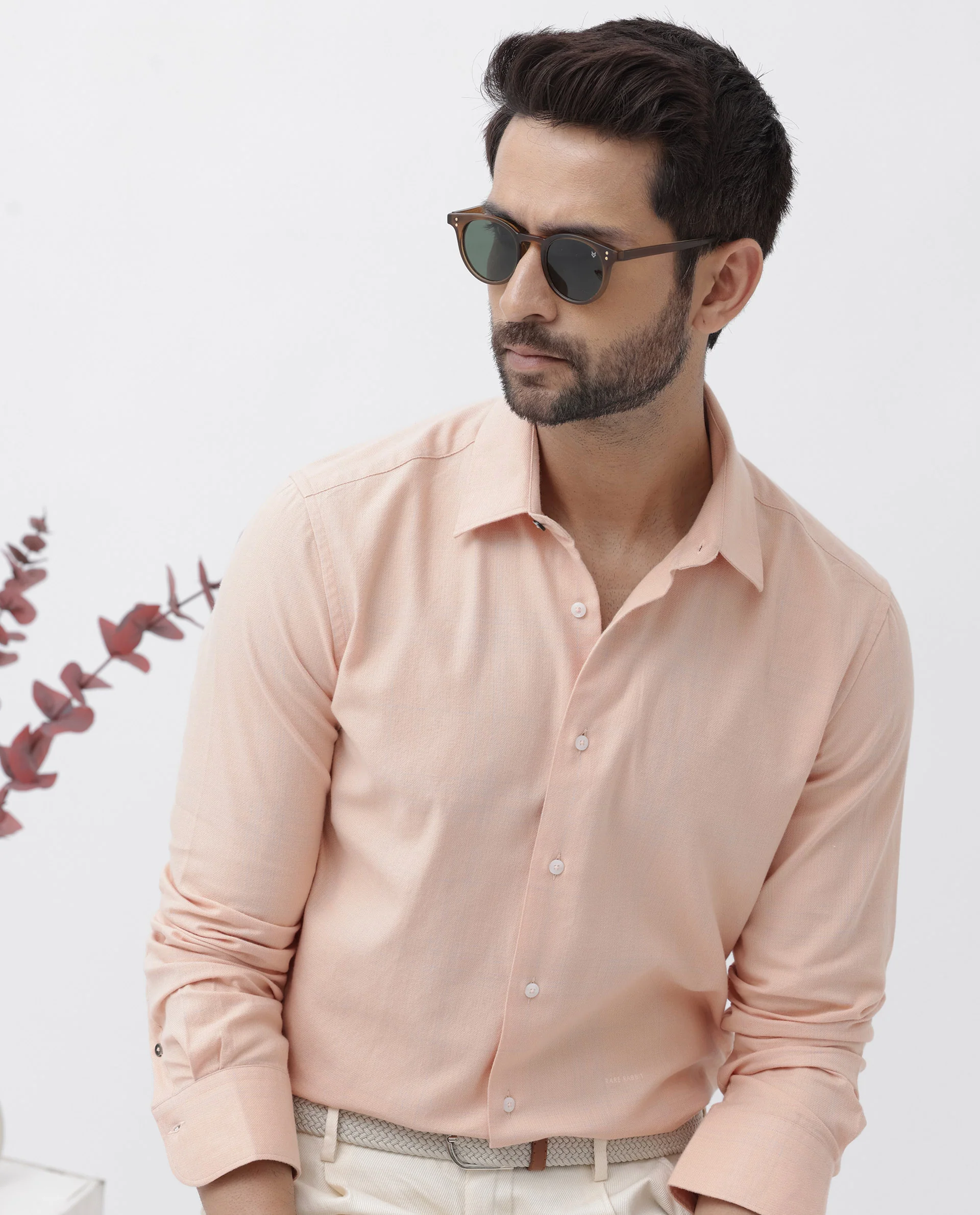 Rare Rabbit Men's Potex Peach Cotton Blend Checked Print Regular Fit Full Sleeve Collared Shirt - Image 3
