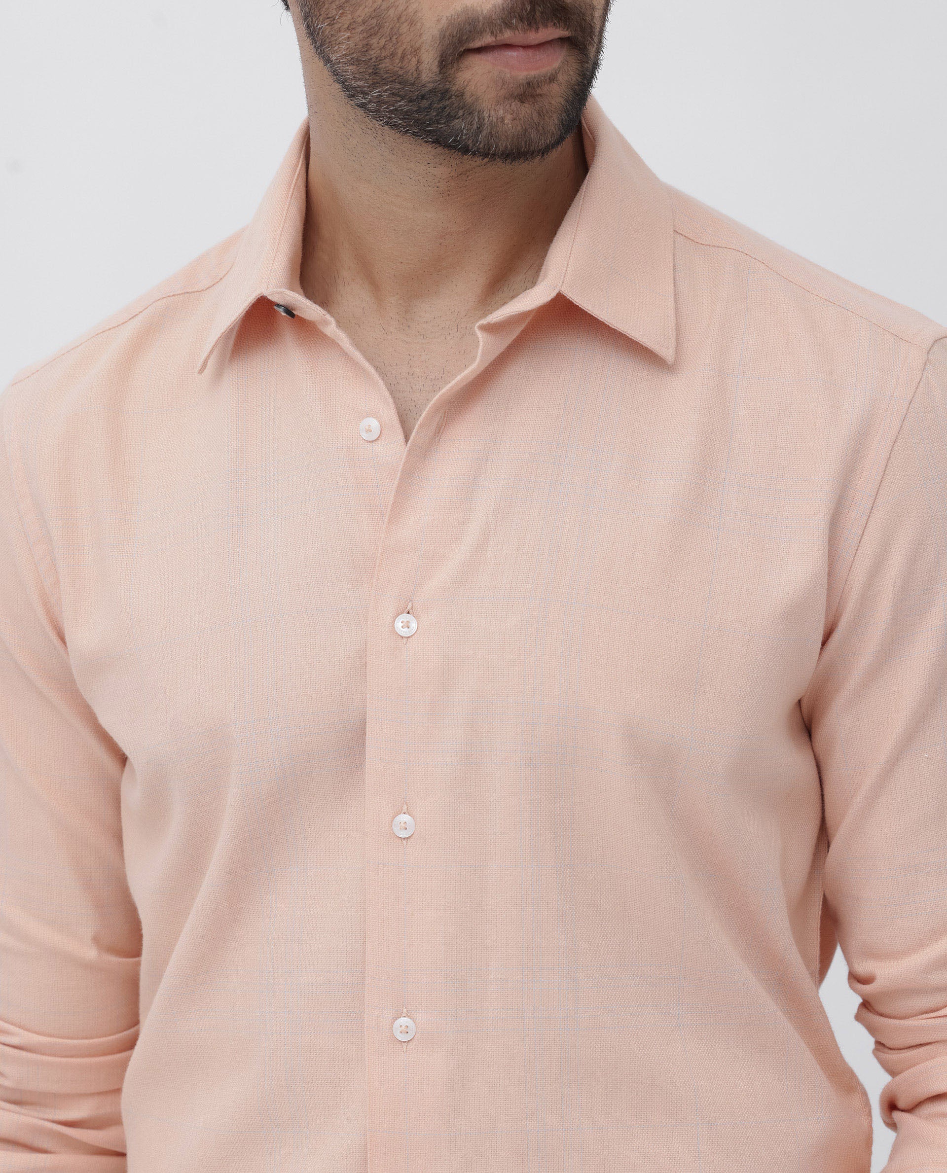 Rare Rabbit Men's Potex Peach Cotton Blend Checked Print Regular Fit Full Sleeve Collared Shirt - Image 4