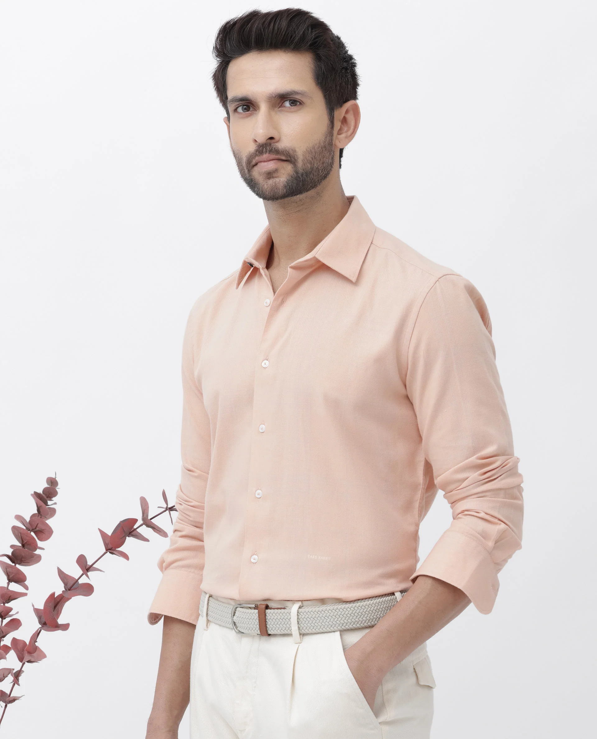 Rare Rabbit Men's Potex Peach Cotton Blend Checked Print Regular Fit Full Sleeve Collared Shirt - Image 9