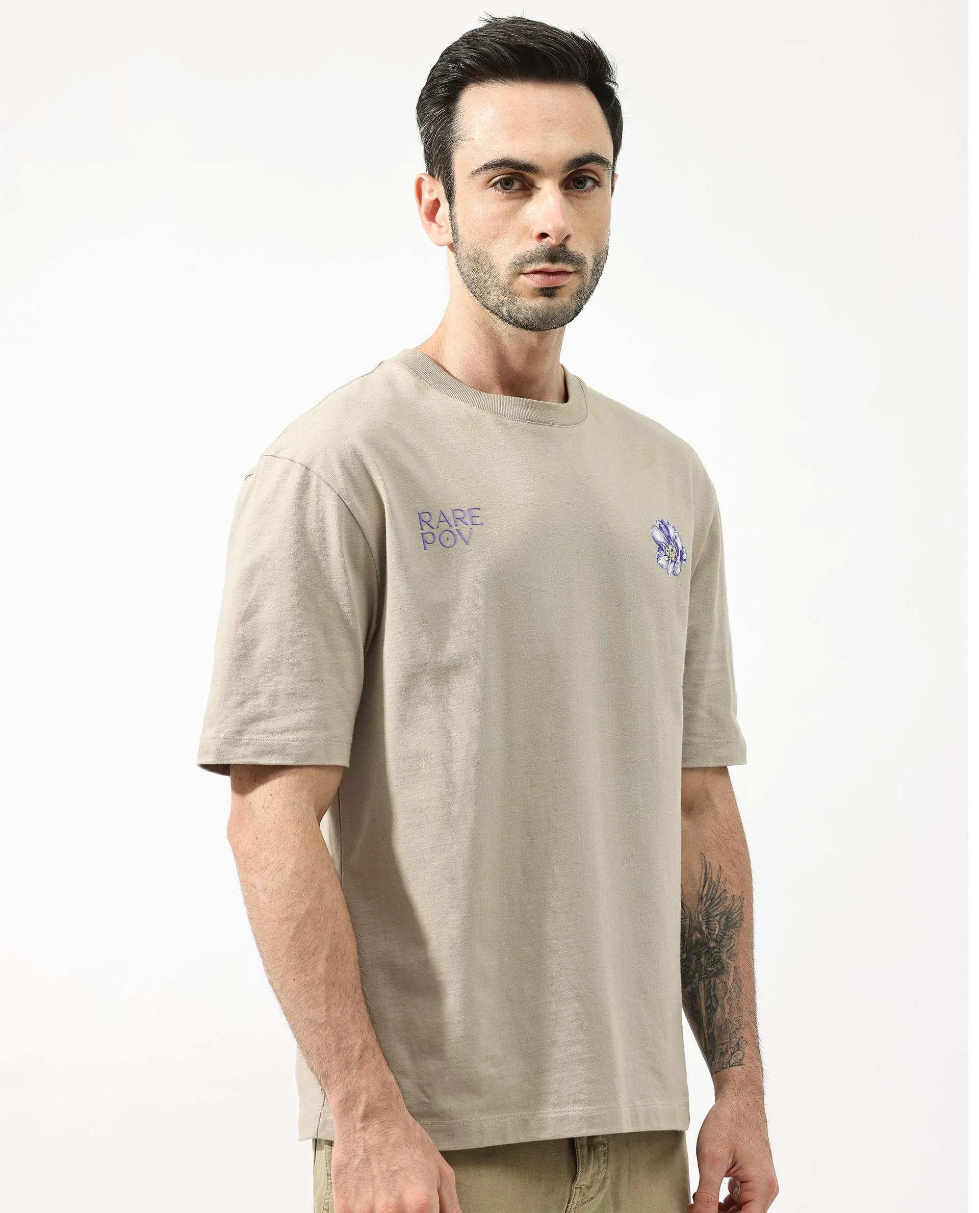 Rare Rabbit Articale Men's Pov Dusky Beige Cotton Polyester Fabric Crew Neck Oversized Fit Graphic Print T-Shirt - Image 10