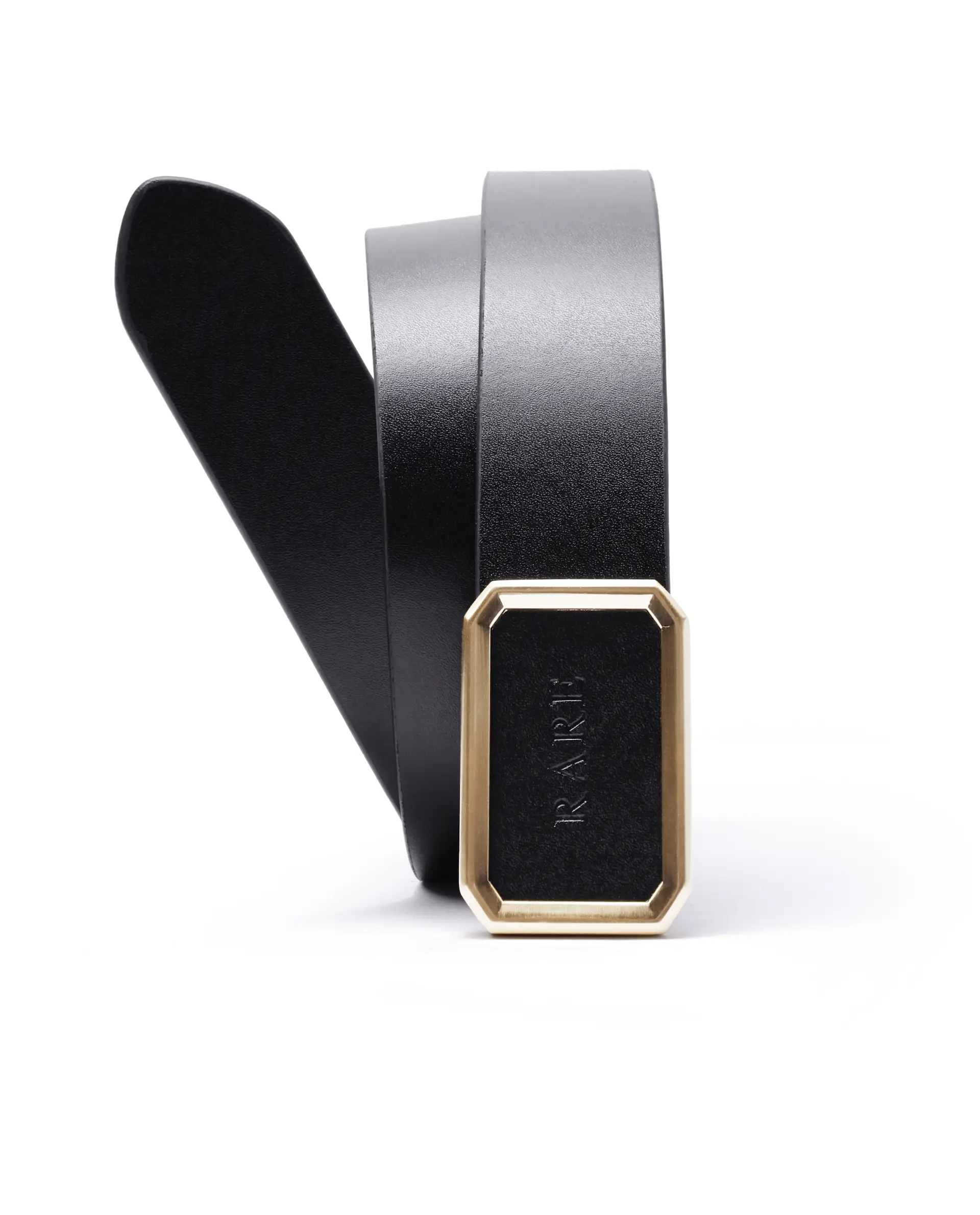 Rare Rabbit Men Poze Black Gold Leather Belt - Image 2