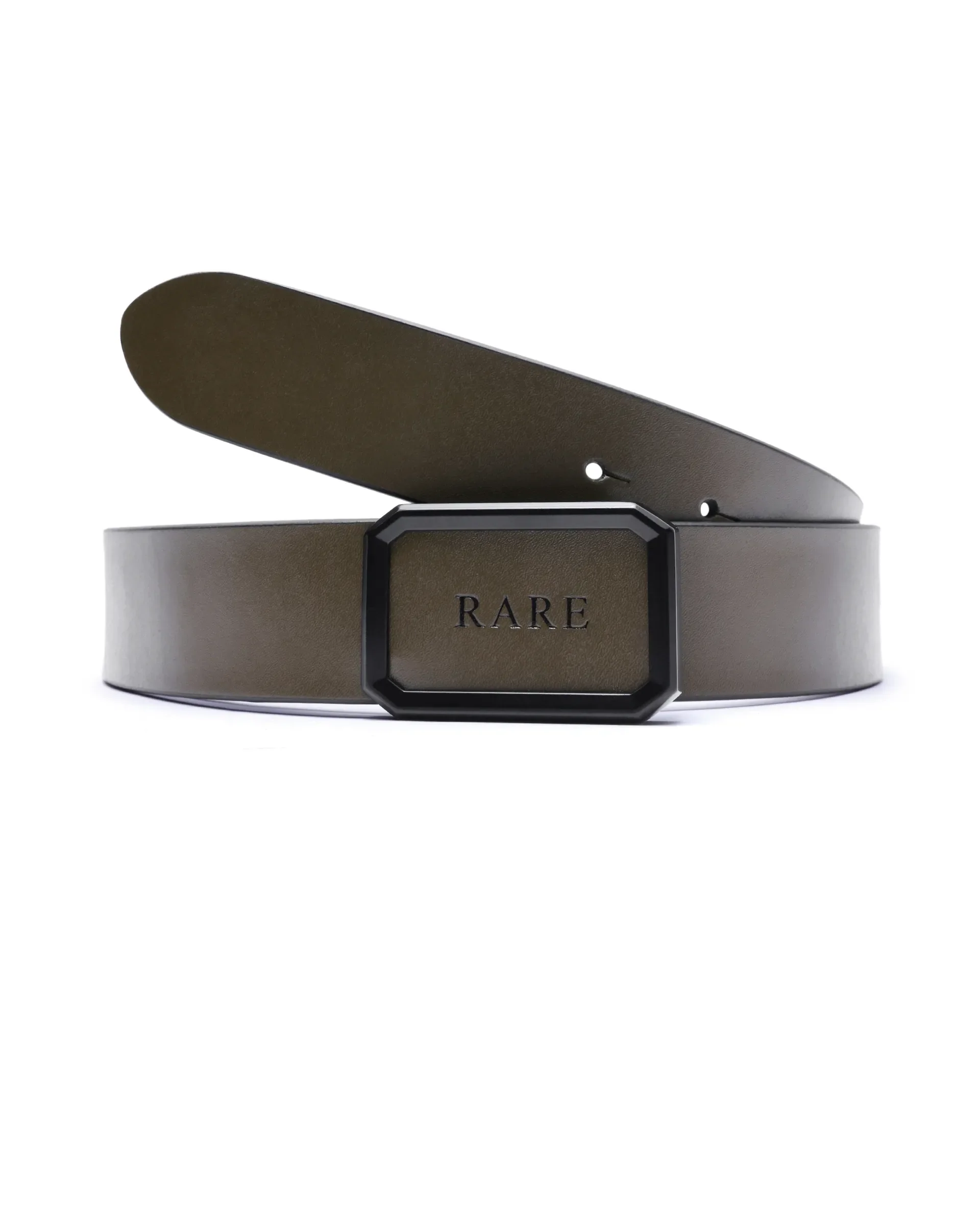 Rare Rabbit Men's Poze Olive Genuine Leather Plain Belt