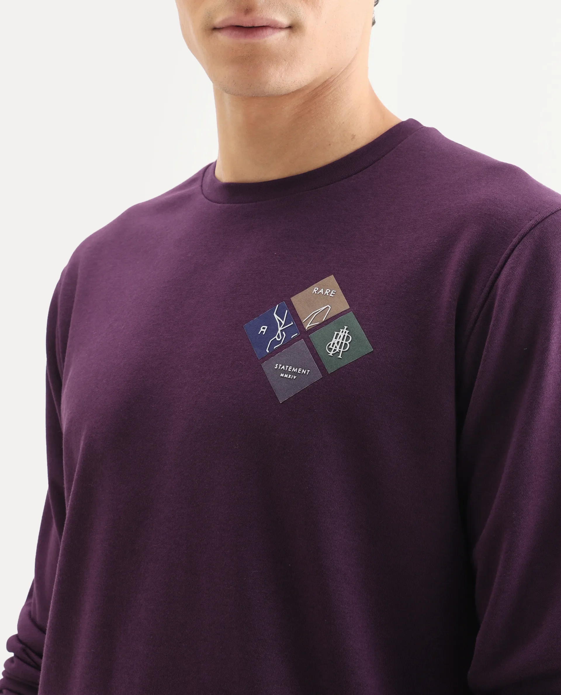 Rare Rabbit Men's Praise Maroon Cotton Graphic Print Relaxed Fit Full Sleeve Crew Neck Sweatshirt - Image 3